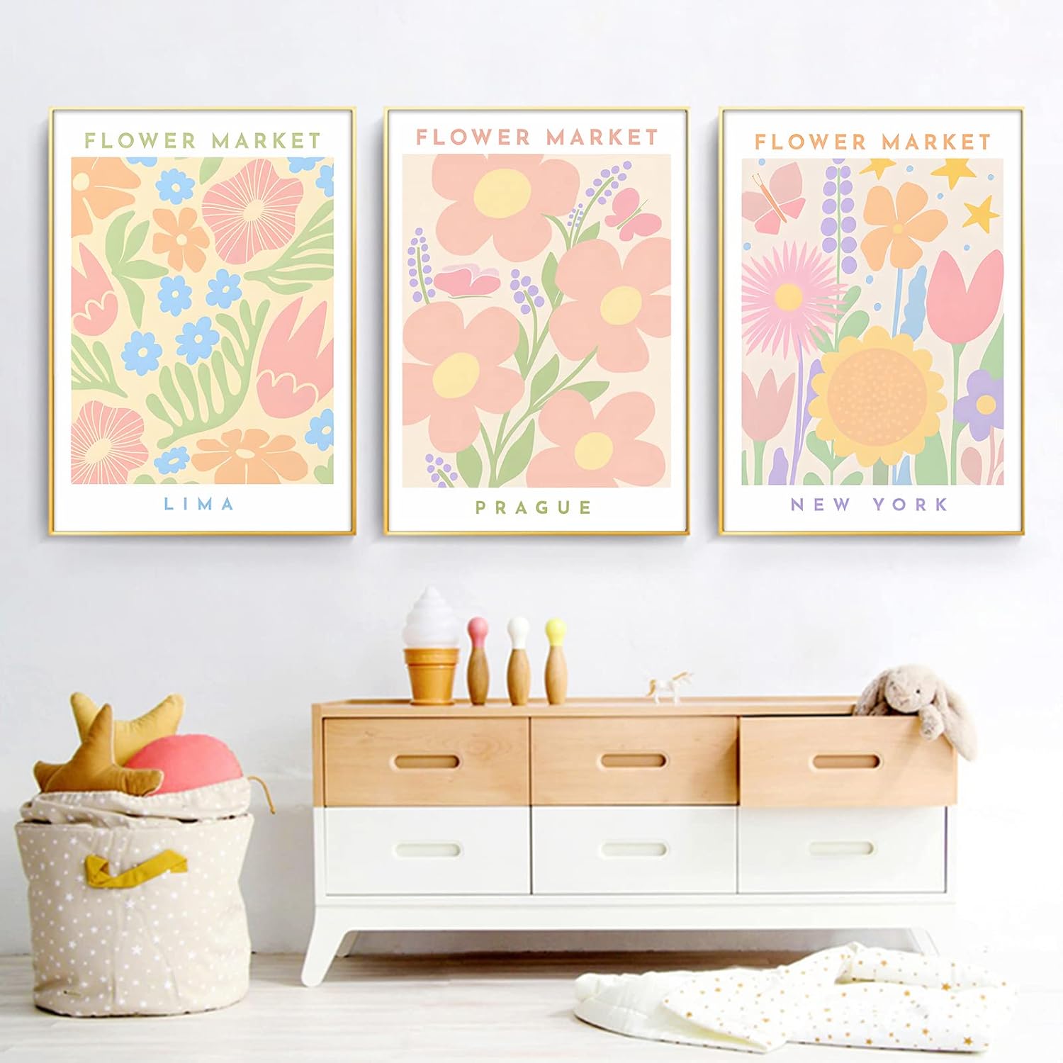 Póster estético del mercado de flores, póster estético en colores pastel danés, impresiones de galería rosa, pinturas de mercado de flores, póster