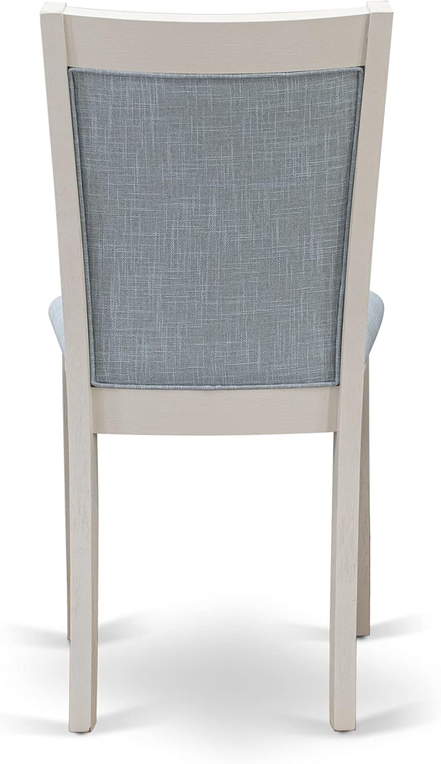 East West Furniture Monza Parsons – Juego de 2 sillas acolchadas de tela azul bebé, lino cepillado blanco