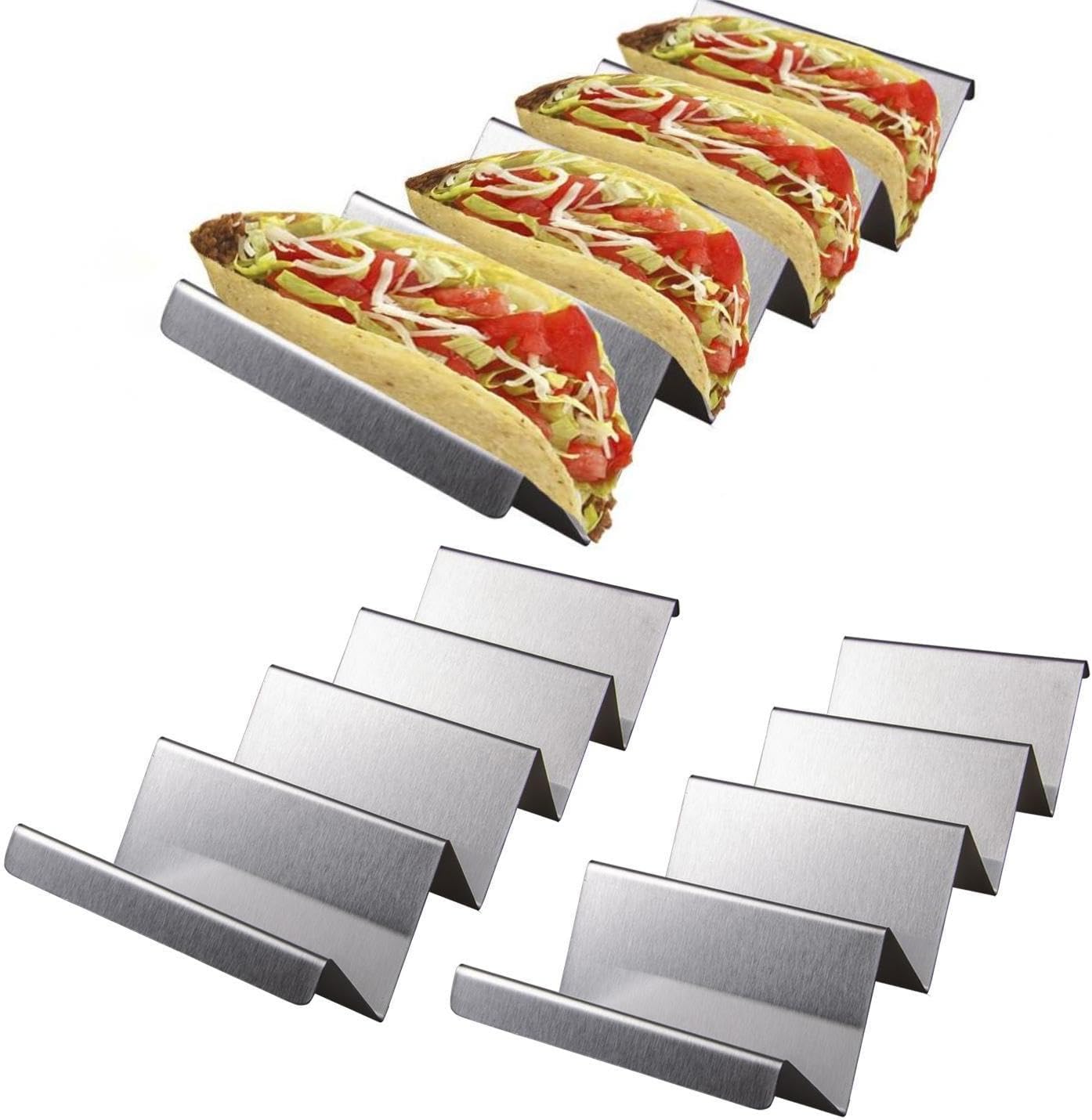 zoyizi Paquete de 3 soportes para tacos, bandeja de soporte de tacos de acero inoxidable, estante para tacos, estante con capacidad para hasta 4