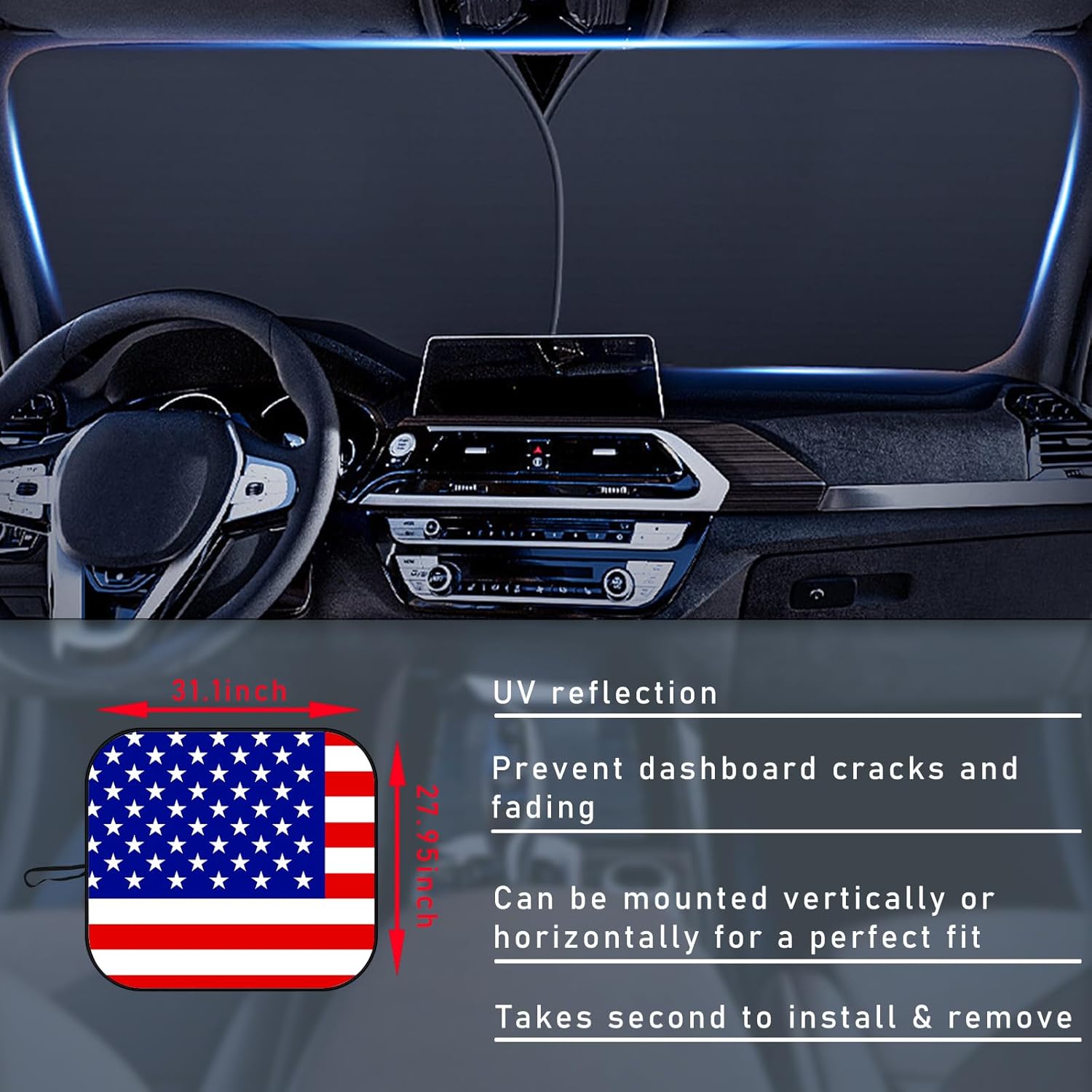 2 parasoles para parabrisas de automóvil, bloqueador de calor solar y rayos UV, protector plegable de 31.1 x 27.9 pulgadas, accesorios universales