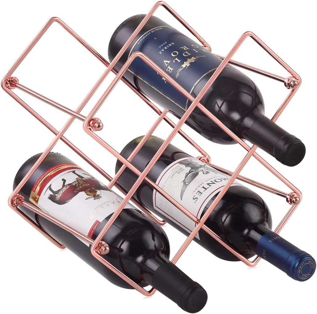 Buruis Estante de vino para encimera, soporte para 6 botellas de vino para almacenamiento de vino tinto y blanco, estante de vino de metal