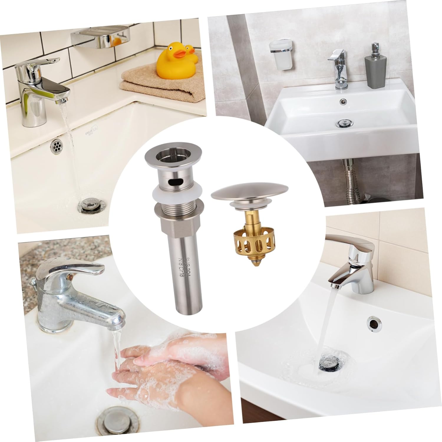 Uonlytech Tapón de drenaje para lavabo de baño, cabeza de hongo, tubo de drenaje, escurridor de rebote, tapón para fregadero de baño, tapón de