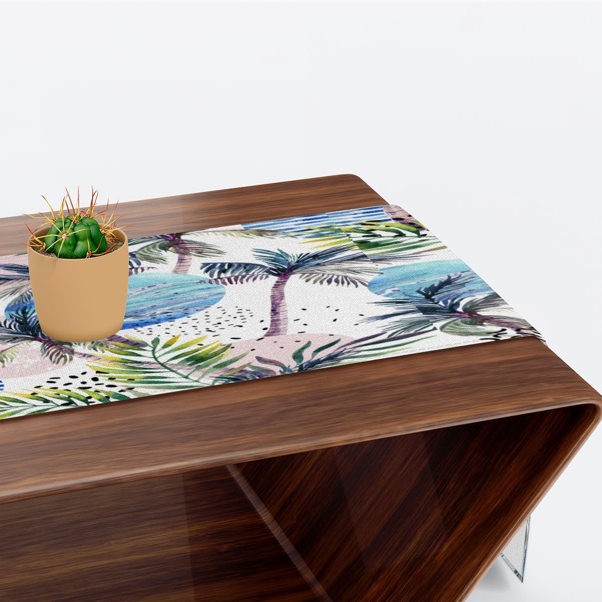 Table Runner Watercolor Beach Coconut Tree, Rustic Linen Table Cloth for Farmhouse Kitchen, Dinner, Events, Party, Holiday Table Decor 13 x 60 Inches