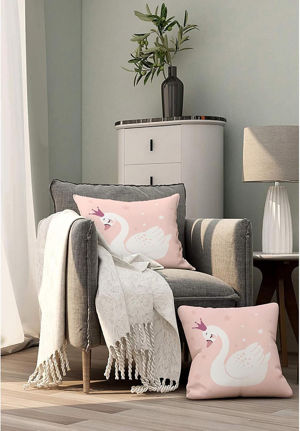 Fundas de almohada para sofá, linda princesa cisne, caricatura, cama o sofá, funda de almohada de corona de bebé, color pastel, Queen, dulce,