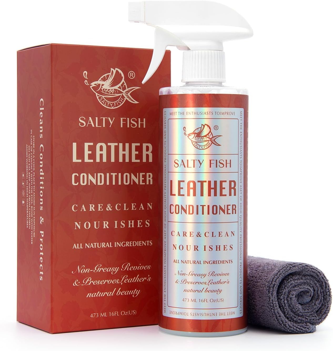 SALTY FISH Limpiador de acondicionador de cuero para muebles de sofá, kit de cuidado de cuero totalmente natural para sofá de cuero, asiento de
