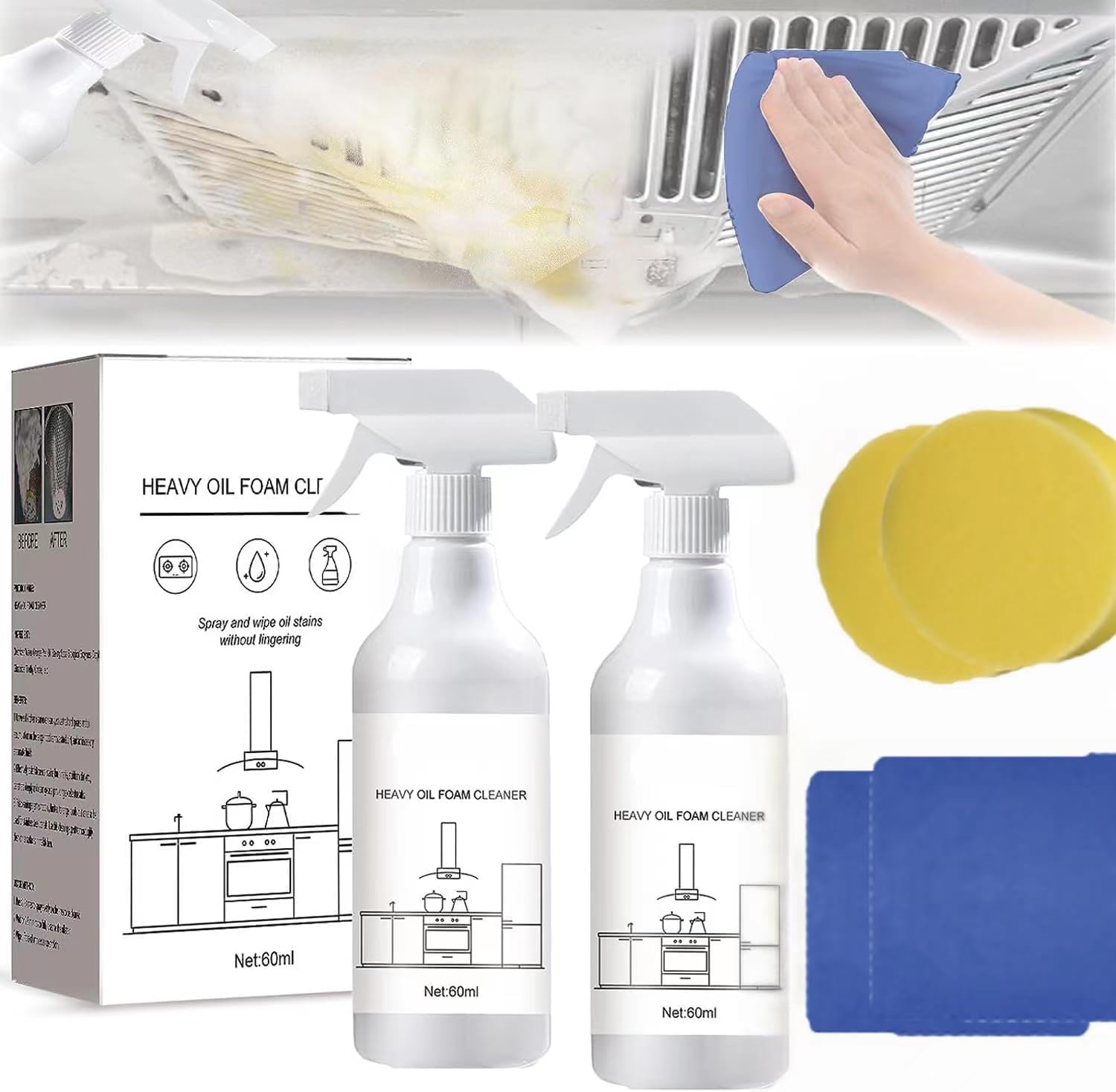 Espuma en aerosol para salpicaduras, tabletas de spray de cocina y botella de spray, limpiador de horno de espuma en aerosol para salpicaduras,