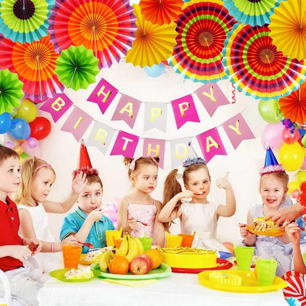 Abanicos de papel para celebraciónbodacumpleañoscarnavaldecoraciones de fiesta de bienvenida, arco iris, juego de 6