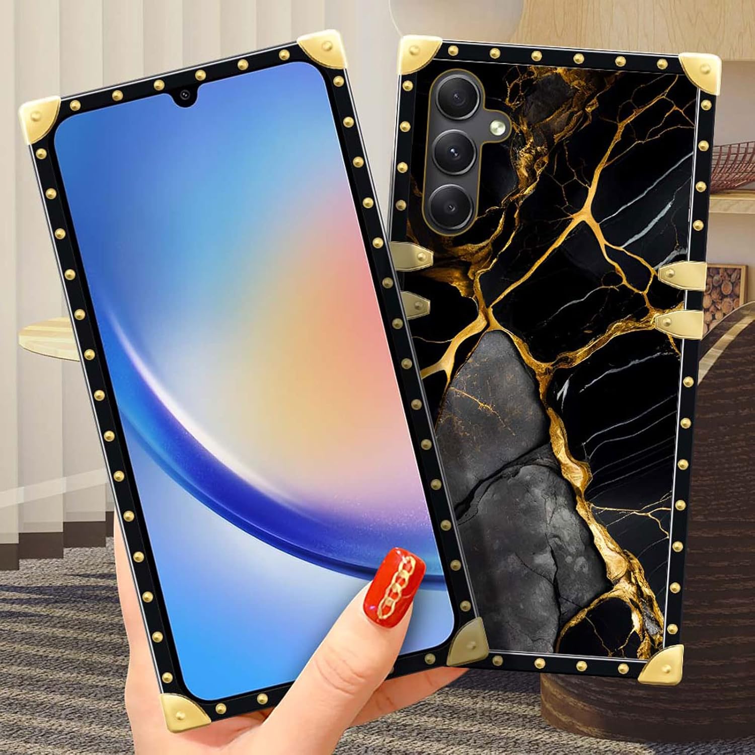 DAIZAG Funda compatible con Samsung Galaxy A14 5G, funda protectora suave a prueba de golpes dorada para regalo, patrón de mármol natural negro