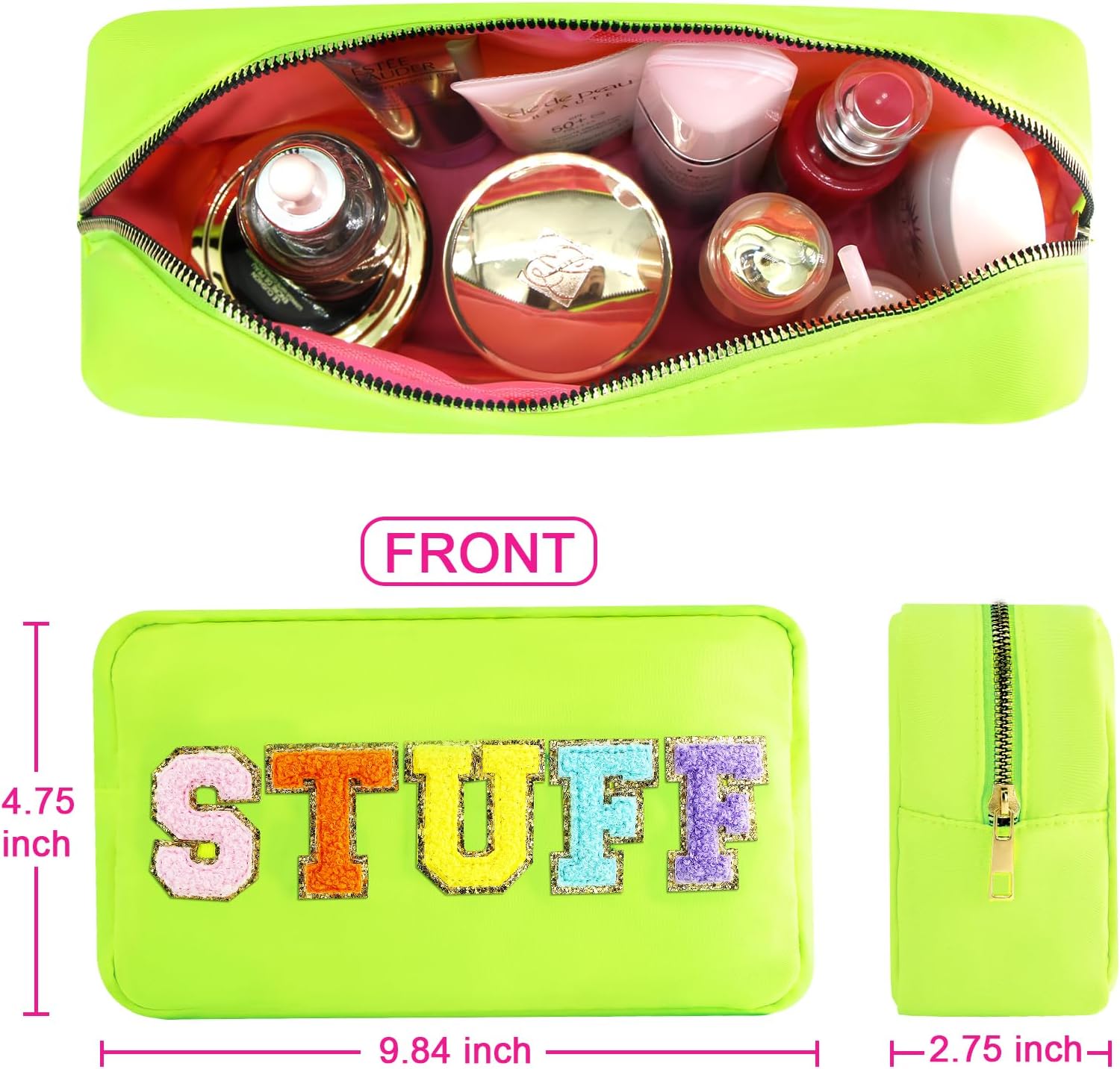 Bolsa transparente de chenilla para aperitivos, bolsa de viaje preppy para aperitivos, impermeable, plana, transparente, con cremallera, para