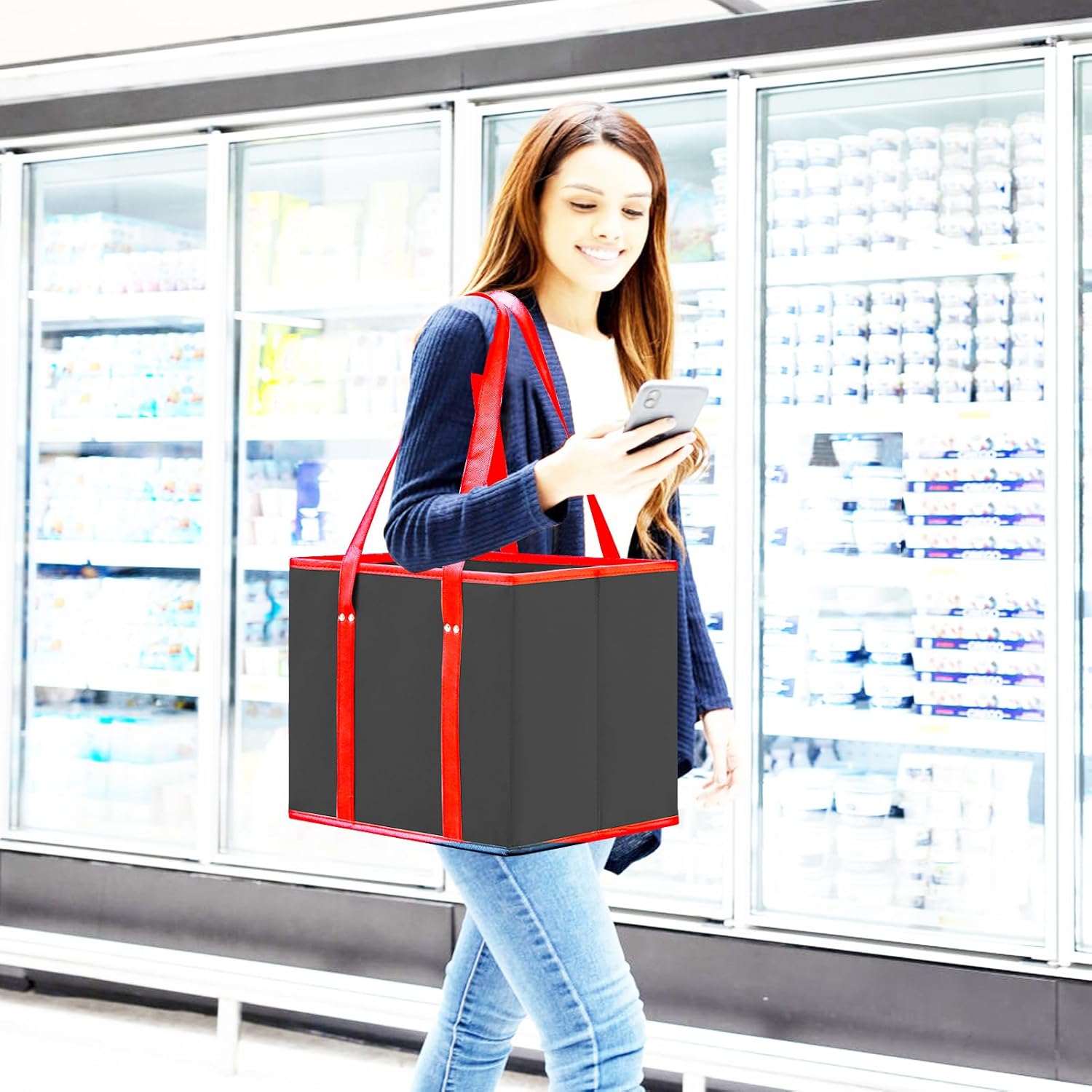 musbus Paquete de 5 bolsas de comestibles reutilizables plegables a granel con asas reforzadas, bolsas de compras para comestibles, cocina grande
