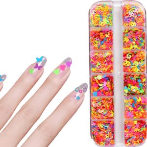 BAIWANLCH 1 caja de uñas de lentejuelas fluorescentes para uñas, residuos de uñas con purpurina de uñas con 12 patrones para mujeres, diseño de arte BAIWANLCH 1 caja de uñas de lentejuelas fluorescentes para uñas, residuos de uñas con purpurina de uñas con 12 patrones para mujeres, diseño de arte
