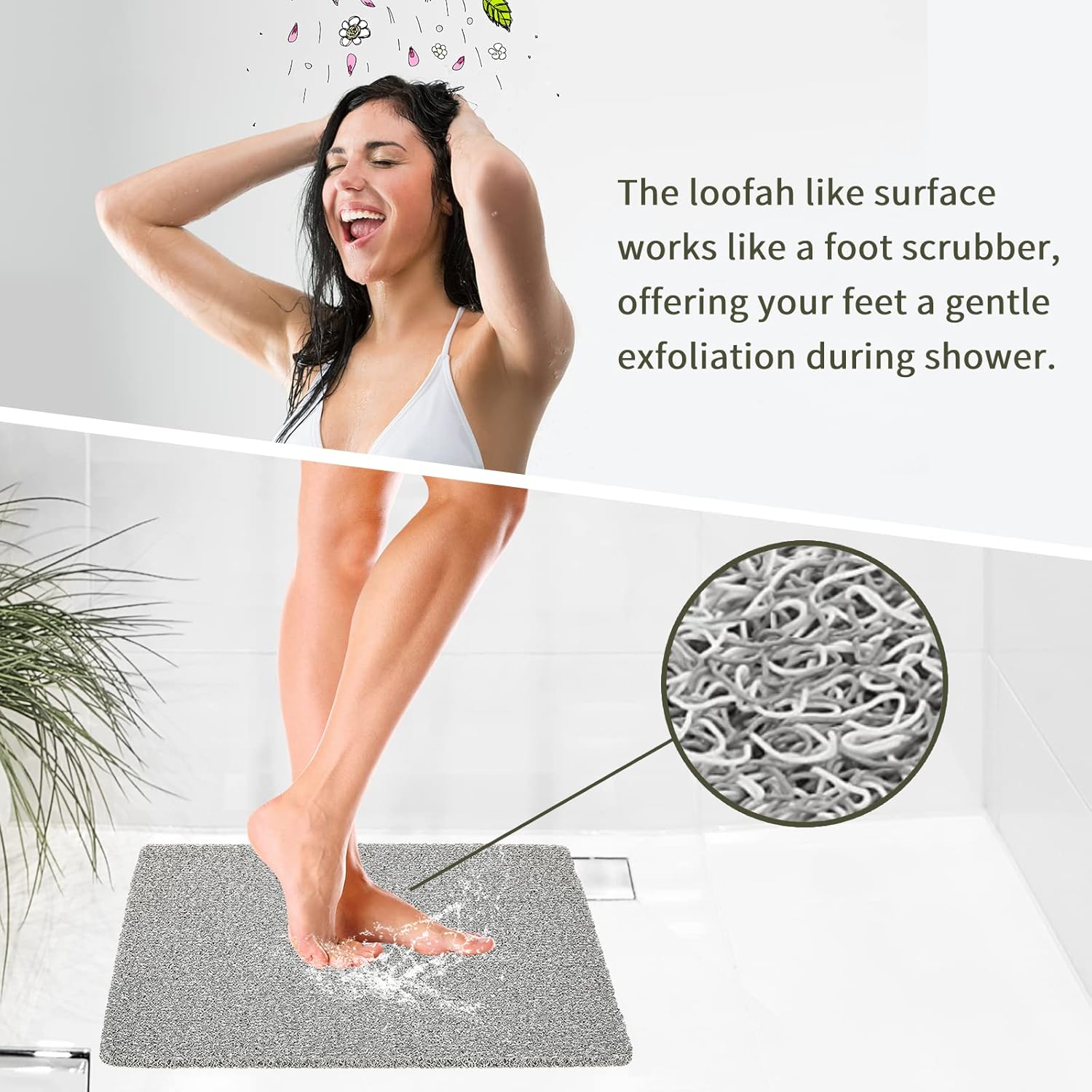 Tapete de ducha extra grande, 35 pulgadas de grosor para cabina de ducha y bañera texturizada, tapete de baño de secado rápido con drenaje, 27.5 x