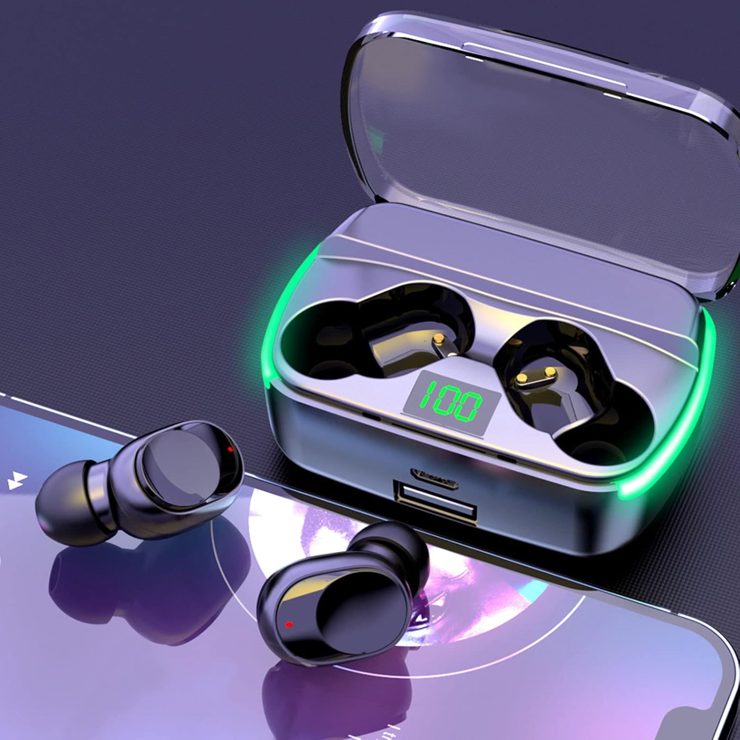 Auriculares inalámbricos Bluetooth 5.3 pantalla digital inalámbricos Bluetooth auriculares respiración fresca, cancelación de ruido, calidad de