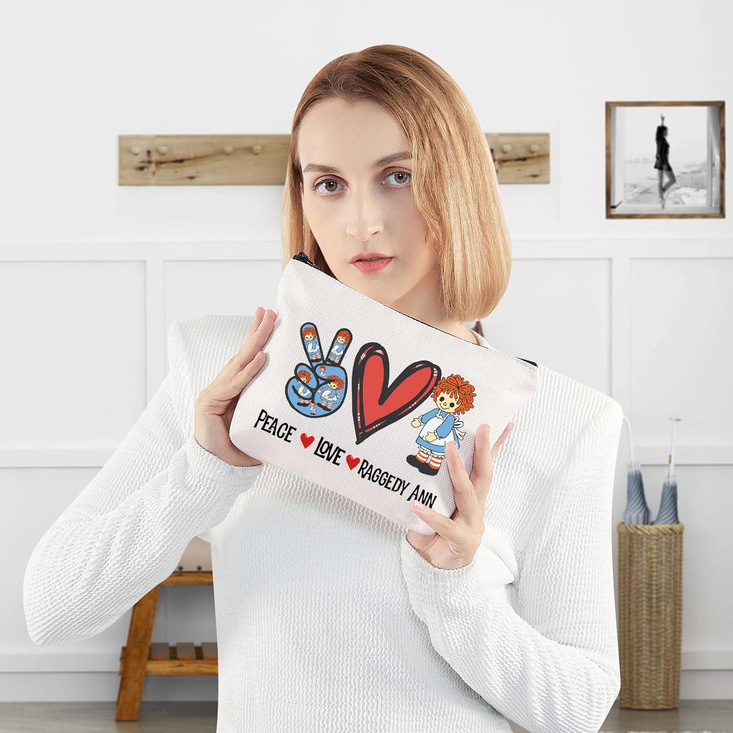 WZMPA Linda bolsa de maquillaje cosmética para muñecas, regalo para fanáticos de la paz, muñeca de amor, bolsa de maquillaje con cremallera para