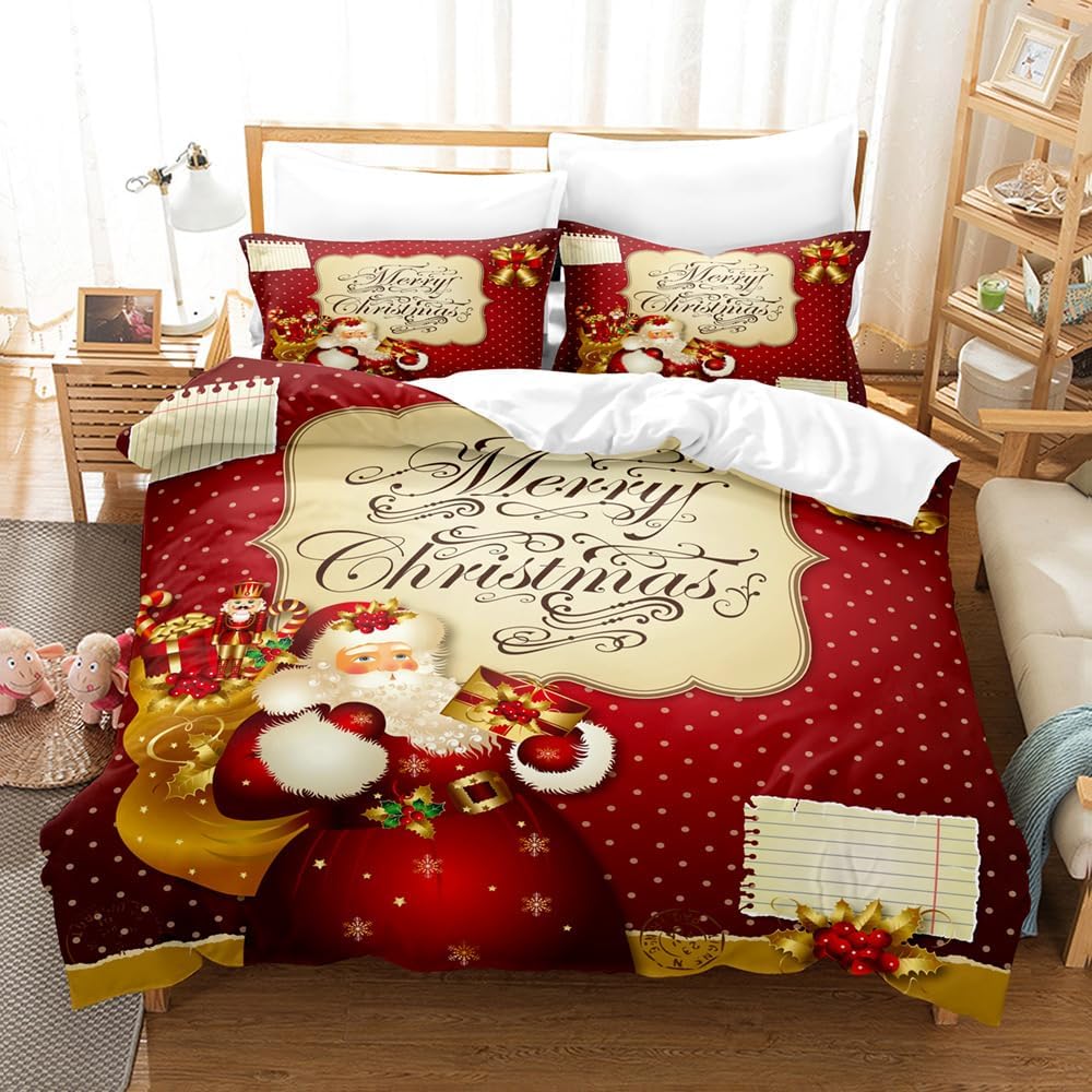 Juego de funda de edredón con estampado de paisaje de Navidad, diseño de Papá Noel, alce, trineo, muñeco de nieve, juego de ropa de cama para niños
