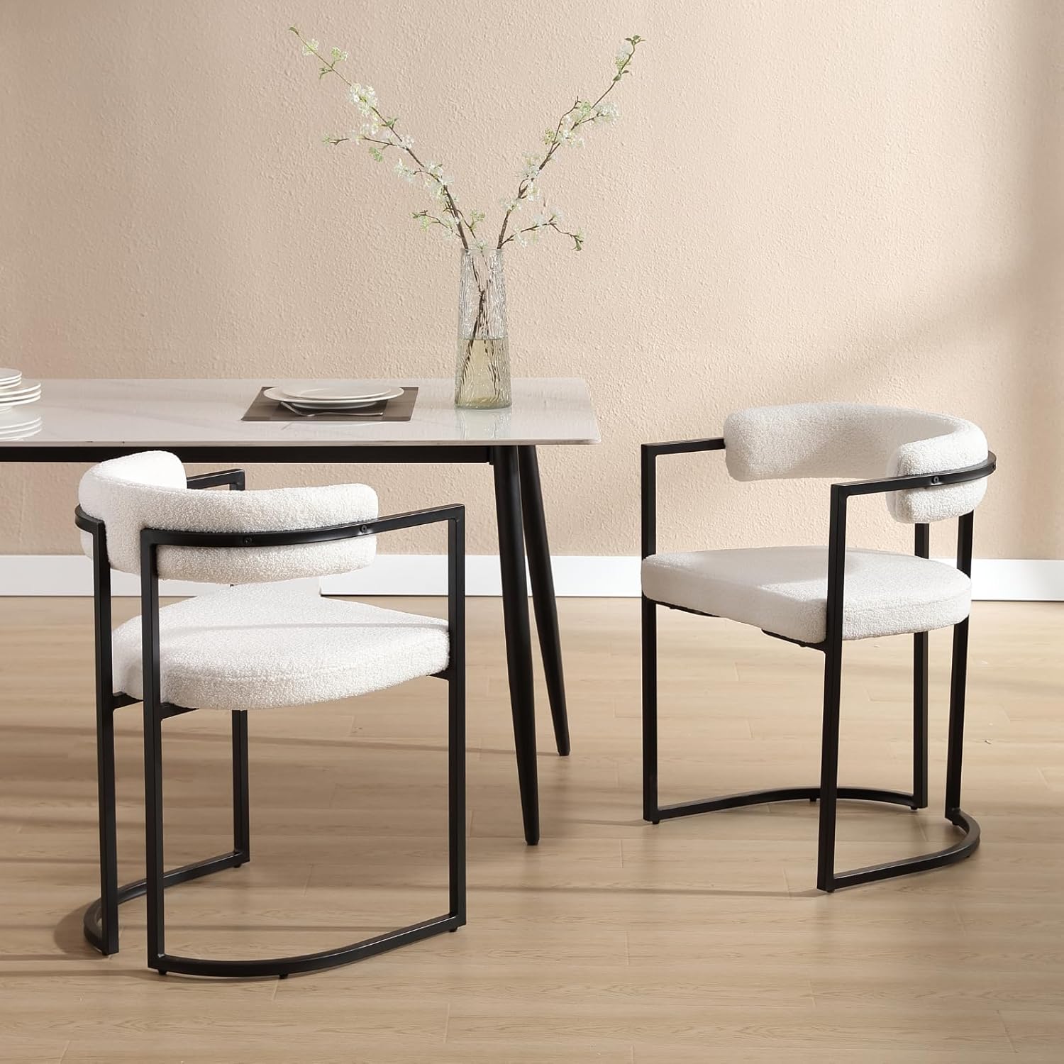 Juego de 2 sillas de comedor de sherpa blancas, modernas sillas de comedor con respaldo cómodo, sillón tapizado para cocina, sala de estar, cocina,
