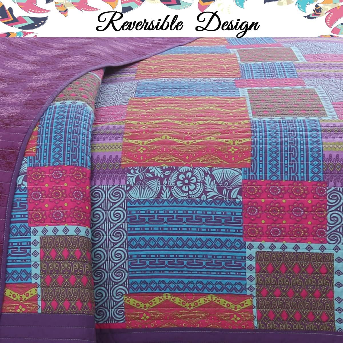 Cozy Line Home Fashions Artsy – Juego de ropa de cama reversible de 3 piezas, diseño bohemio, bohemio, elegante, de algodón, reversible, color