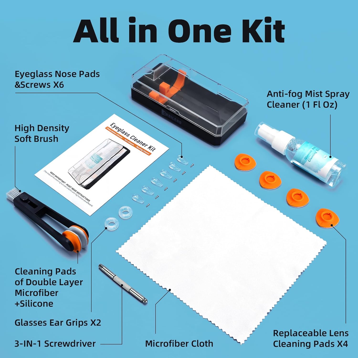 Edglete Kit de limpiador de lentes – Limpiador de lentes antivaho en aerosol con paño de limpieza de lentes de microfibra, kit de reparación de