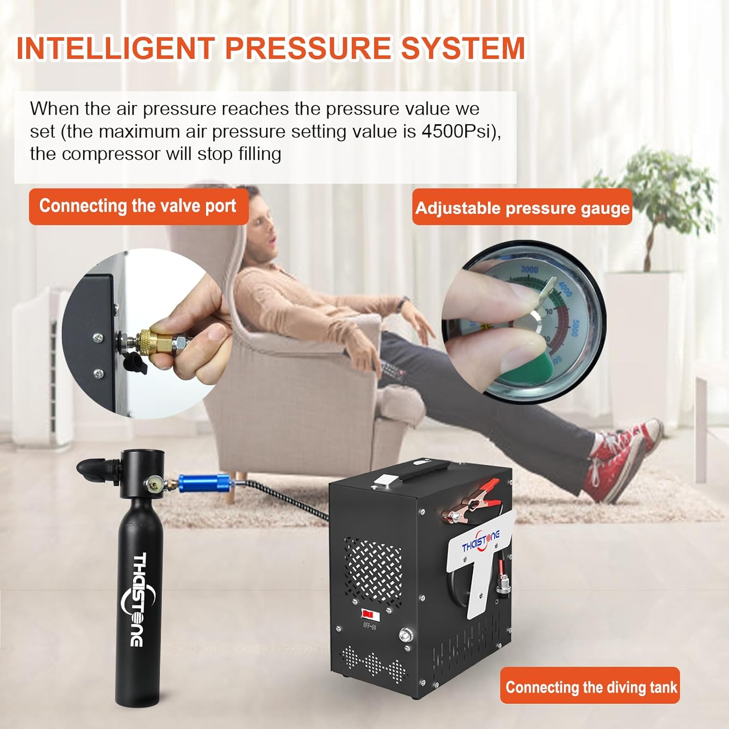 Compresor de aire PCP 4500 Psi30Mpa, filtro separador integrado sin aceiteagua, alimentado por Home 110V AC o Car 12V DC, Compresor Pcp para tanque