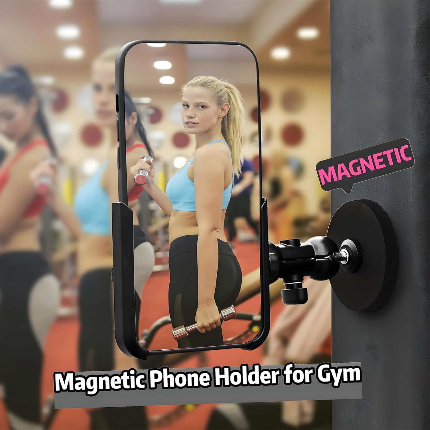 Soporte magnético de metal para teléfono con soporte de grabación de video, soporte para teléfono de gimnasio, atrae a cualquier superficie de metal