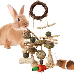 HERCOCCI Juguetes masticables de conejito para conejos, naturales hechos a mano, jaula de conejo, juguetes colgantes y golosinas para conejos, HERCOCCI Juguetes masticables de conejito para conejos, naturales hechos a mano, jaula de conejo, juguetes colgantes y golosinas para conejos,