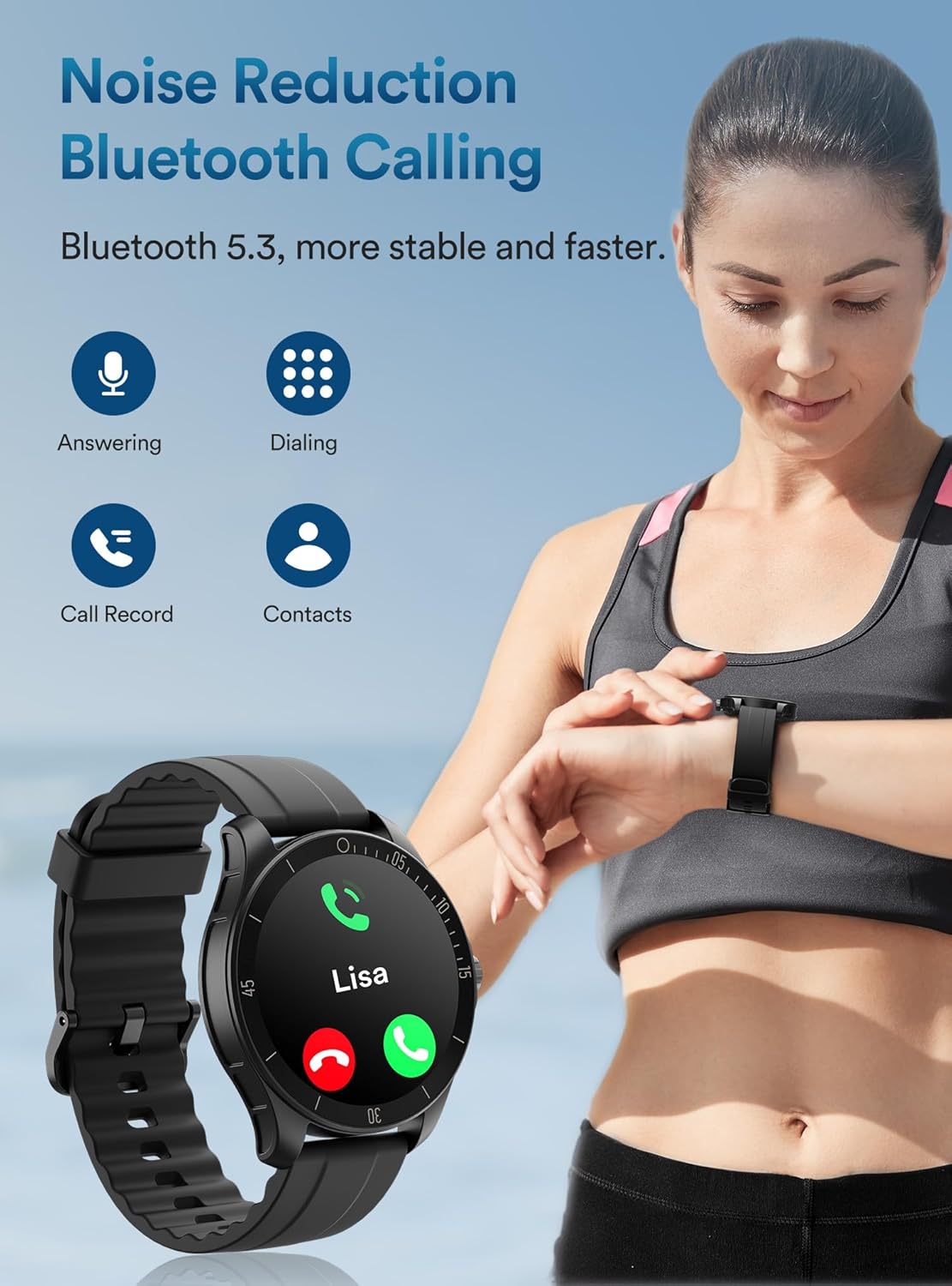 Quican Reloj inteligente, rastreador de fitness con altavoz de llamadas Dail, pantalla táctil HD IP68 resistente al agua, 100 modos deportivos,