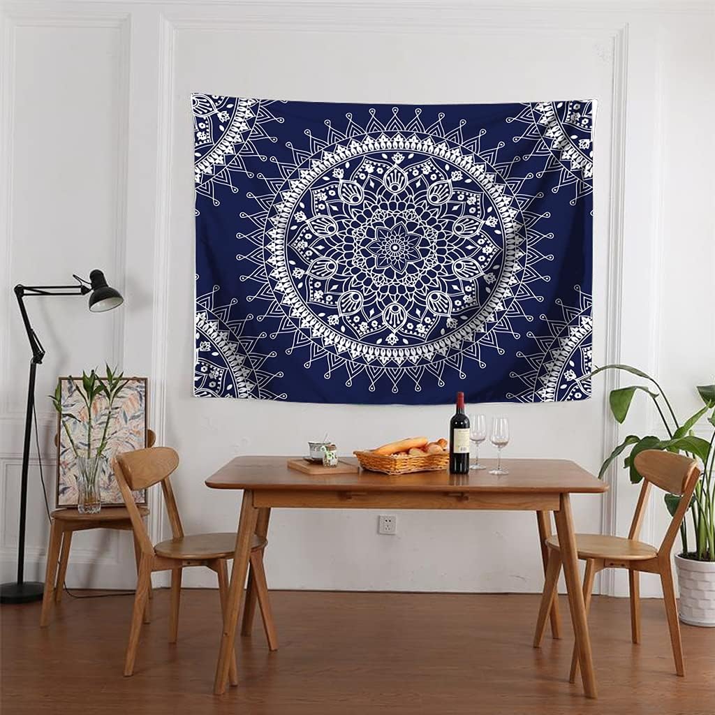 Jewelry-Box Bohemian Psychedelic Colorful Mandala Tapestry Wall Decoration for Room (Dark Blue&White)(59.1 * 78.7 inches, 150 * 200 cm)