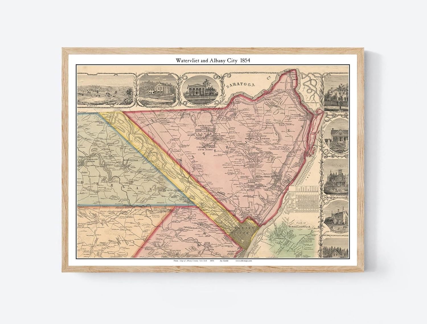 Póster de mapa histórico de Albany Watervleit 1854 New York Shakers Tivoli Hollow Boght Albany Co. TM  11×17, 12×18, 16×24, 24×36, arte de pared