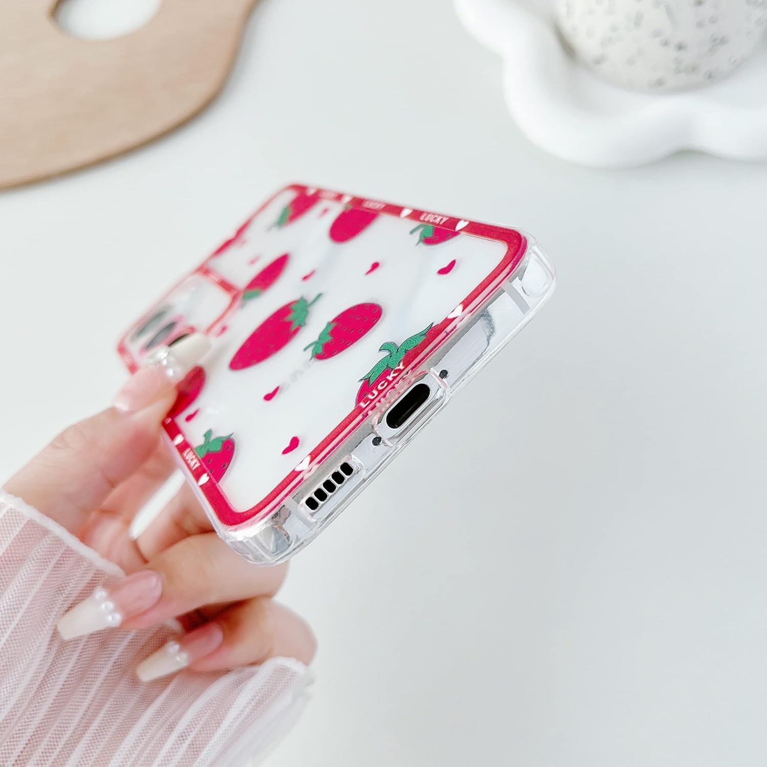 Jmltech Funda protectora para Samsung Galaxy S22 para Samsung Galaxy S22 transparente a prueba de golpes delgada delgada linda fresa mujer femenina