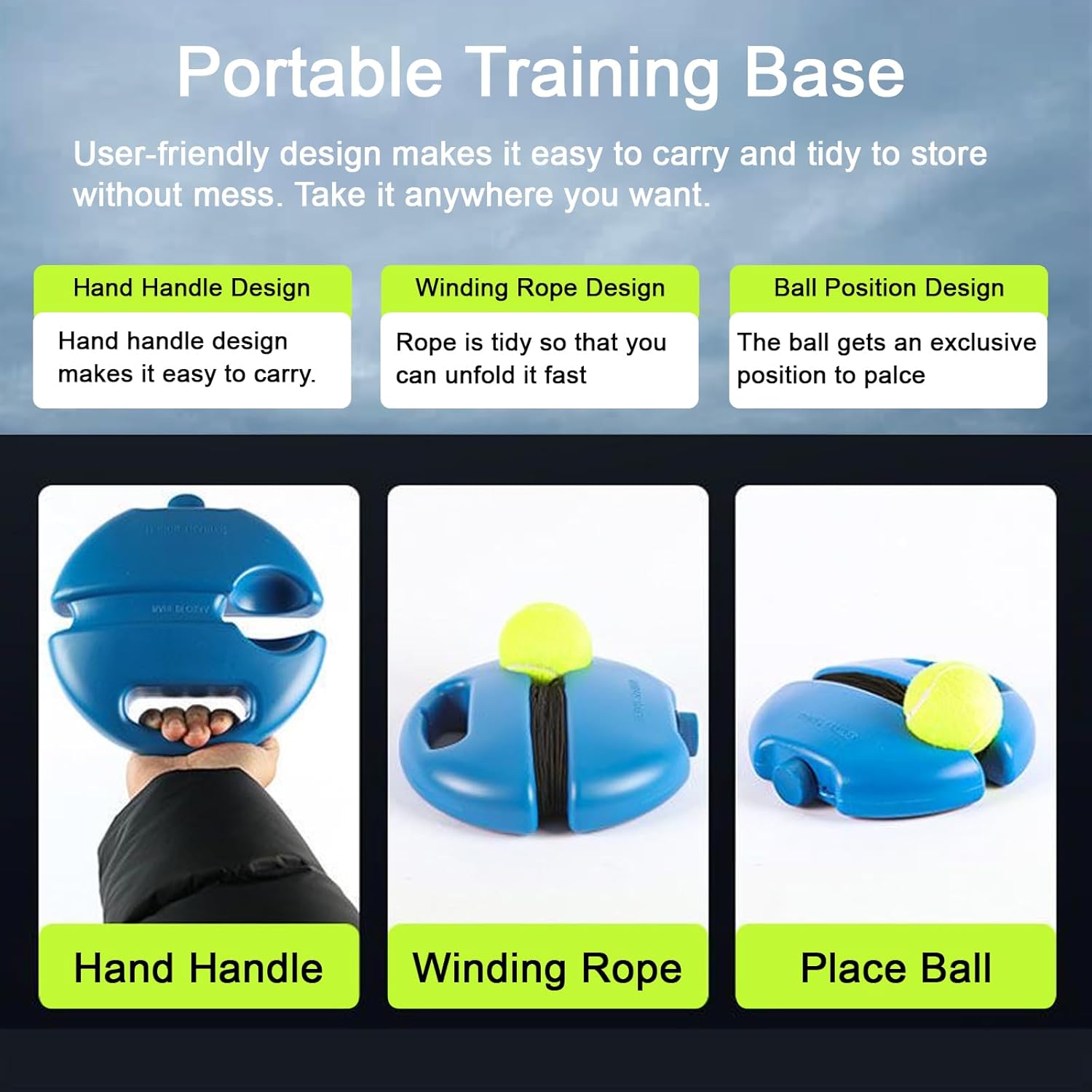 Juego de pelotas de rebote de entrenamiento de tenis, herramienta portátil de entrenamiento de tenis, kit de rebote para práctica de tenis solo, una