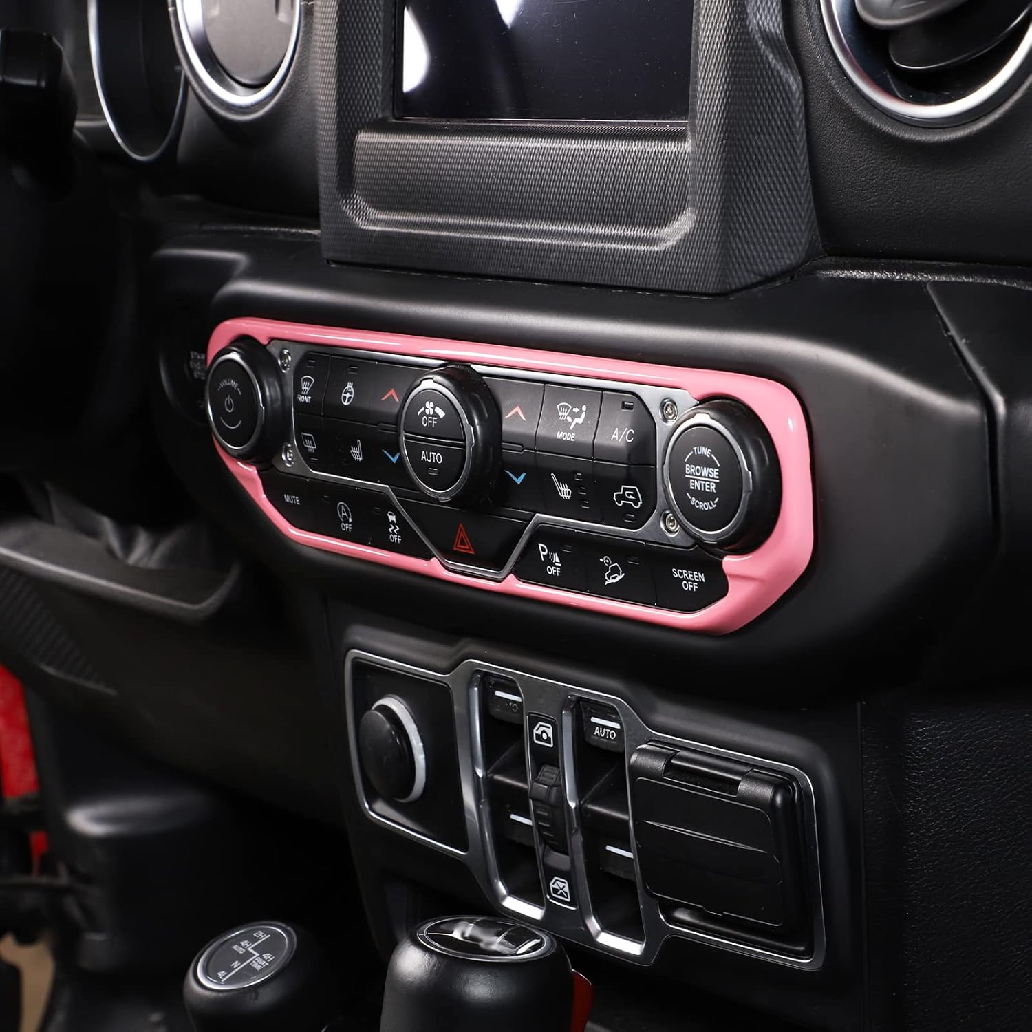 RT-TCZ Para Wrangler JL Center Dash AC Switch Cover Trim Frame Rosa para Jeep Wrangler JL JLU Gladiator JT 2018-2023 Accesorios interiores rosa