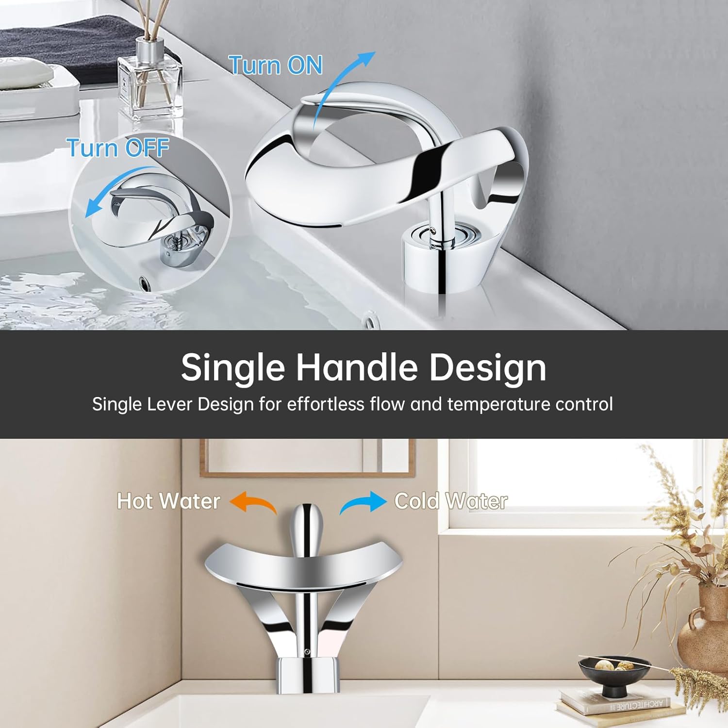 Moderno grifo de lavabo de baño de 1 agujero, color negro, grifo de lavabo (cromado)