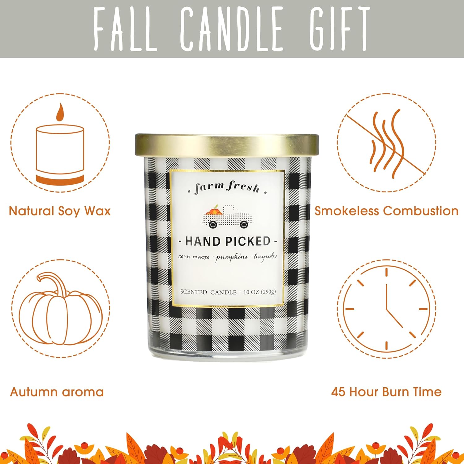 Vela perfumada de calabaza, regalo de otoño y Halloween, 10 onzas, vela en tarro de cera de soja para camión, vela prémium para el hogar (camión)