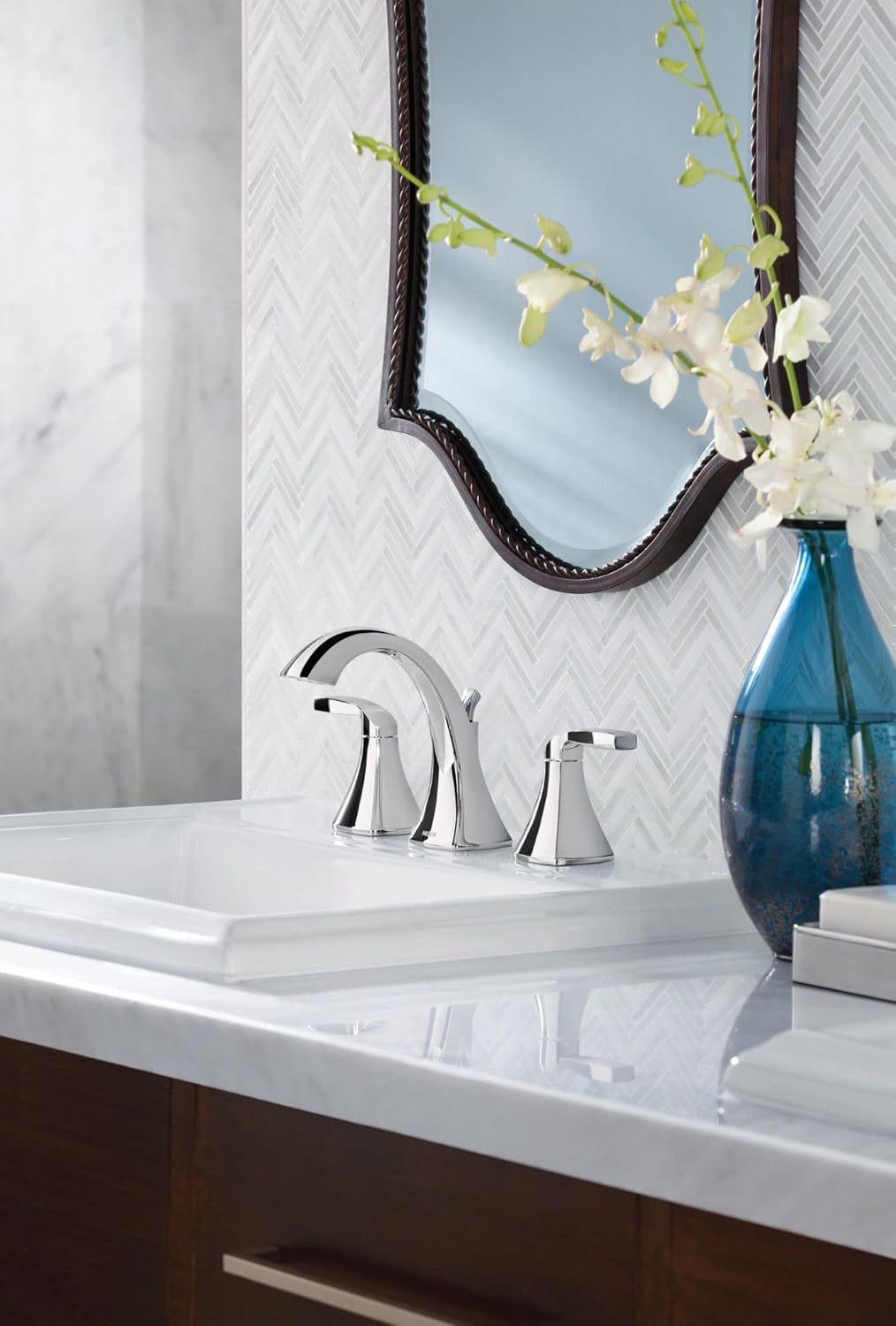 Moen T6905-9000 Voss Grifo de baño de dos manijas con válvula, cromado