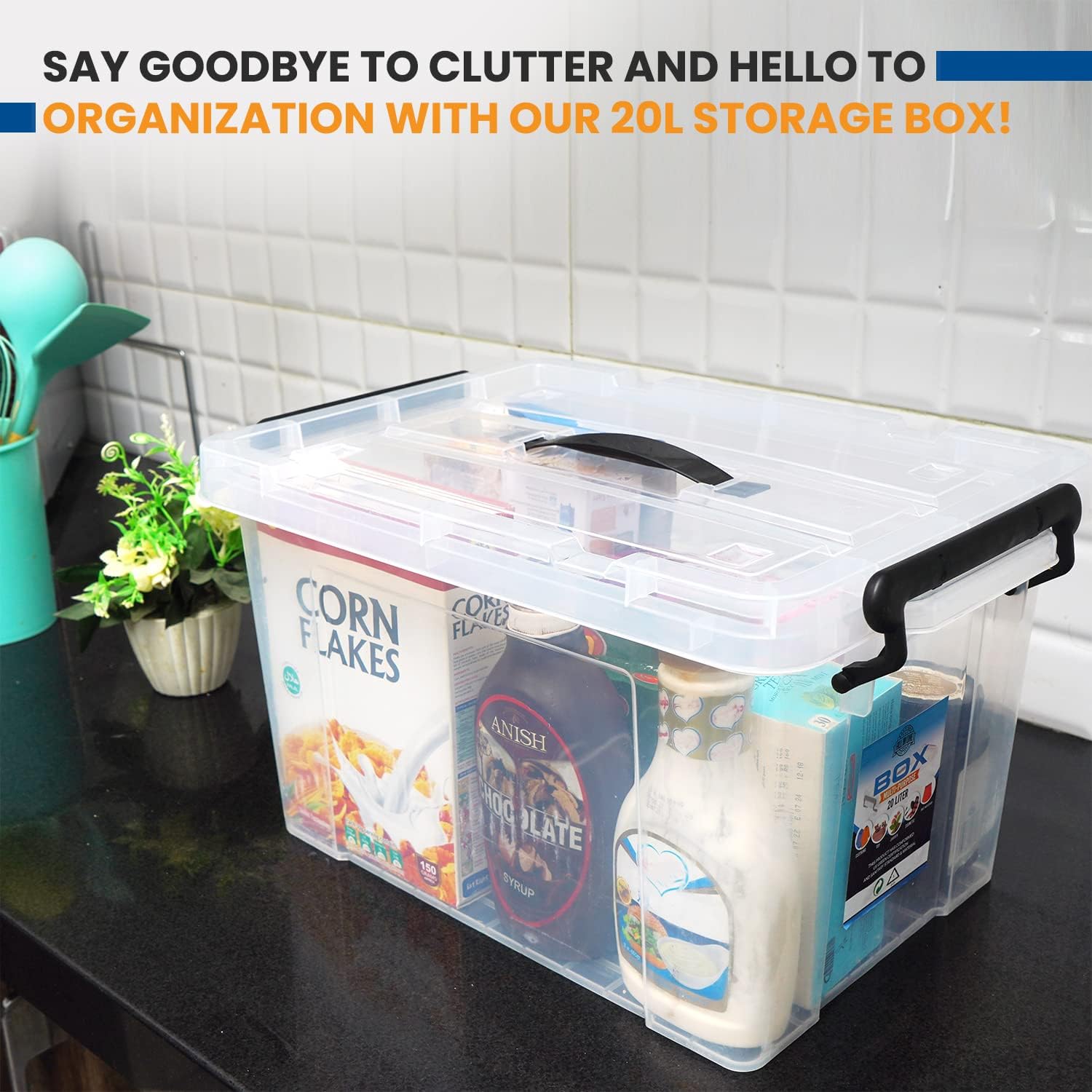 Cajas de almacenamiento transparentes con tapas, contenedores de almacenamiento de plástico prémium con tapas para el hogar, cocina, oficina y