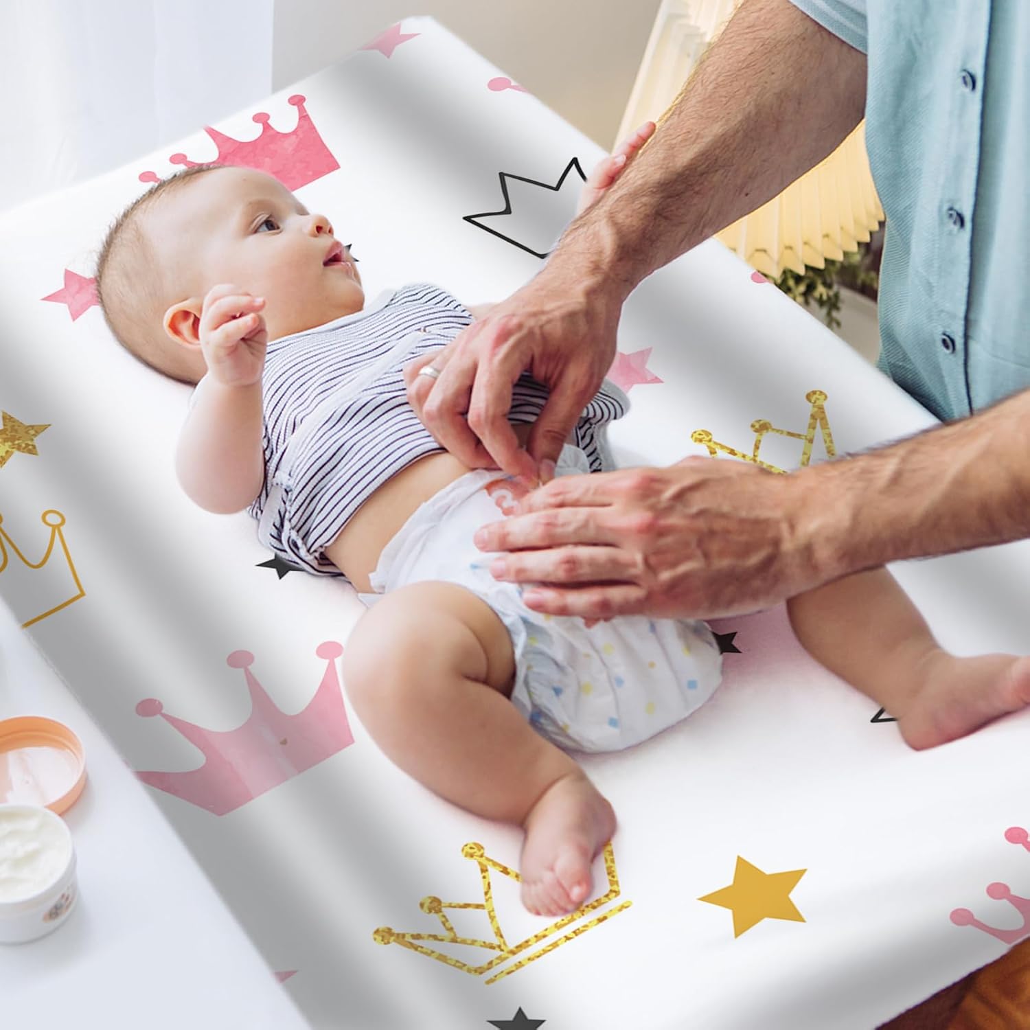 Funda impermeable para cambiador de pañales para bebés niños y niñas, portátilmini sábanas de microfibra suave para cambiar pañales (corona)