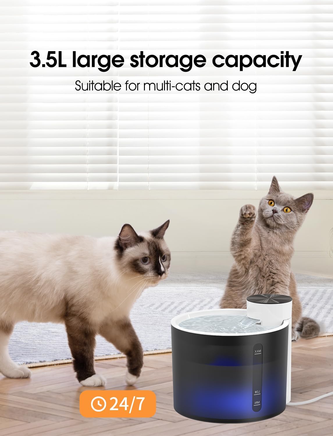 WOPET Fuente de agua para gatos W500, 3.5L118 onzas, fuente para gatos sin BPA, fuente súper silenciosa para perros, dispensador de agua para gatos