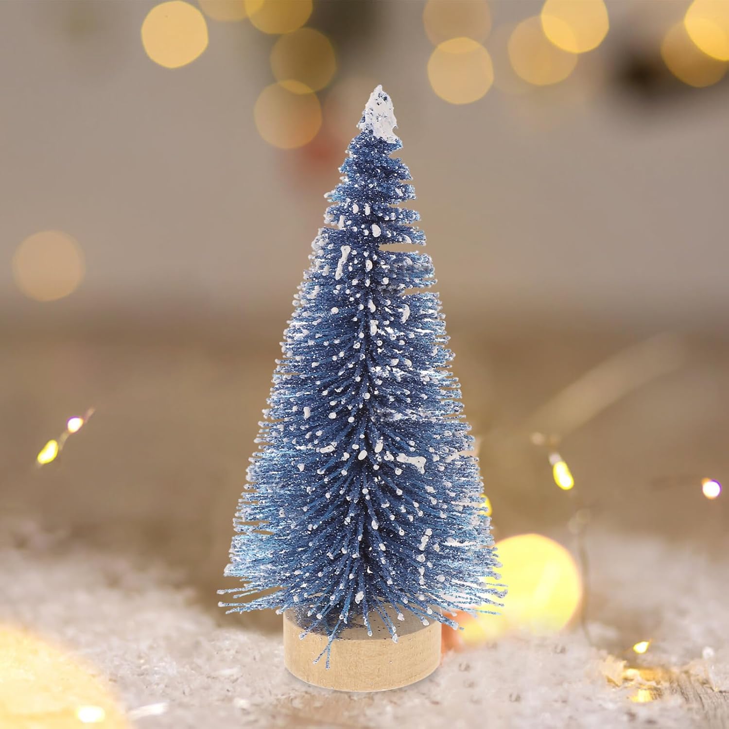 Decoración del hogar, mini árbol de Navidad artificial, 4 piezas, árboles de sisal artificiales, adornos de escarcha de nieve, cepillo para botella,