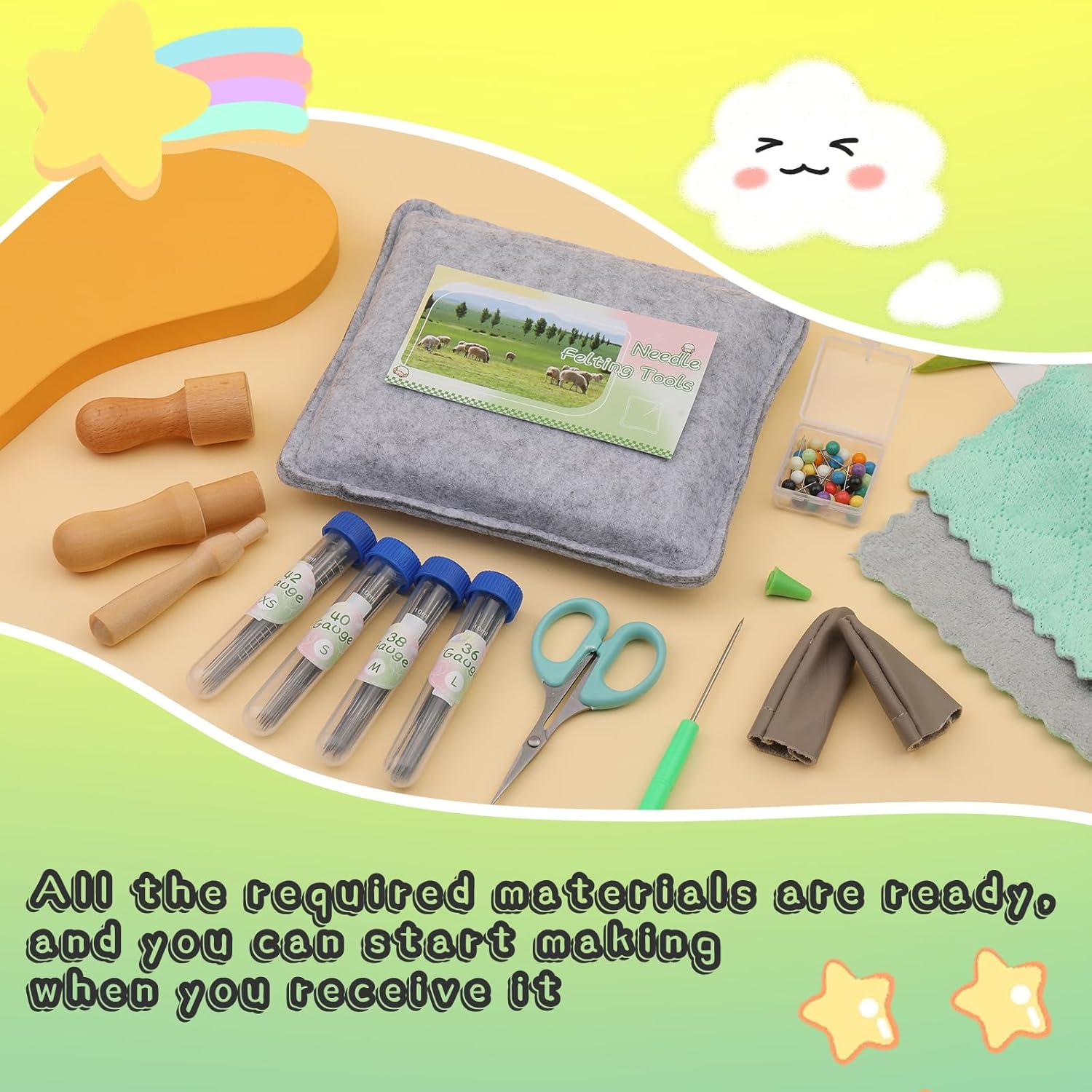 BAGERLA Kit de herramientas de fieltro de agujas de 118 piezas, herramientas de fieltro de lana con 80 agujas, 3 modelos, asas de madera,