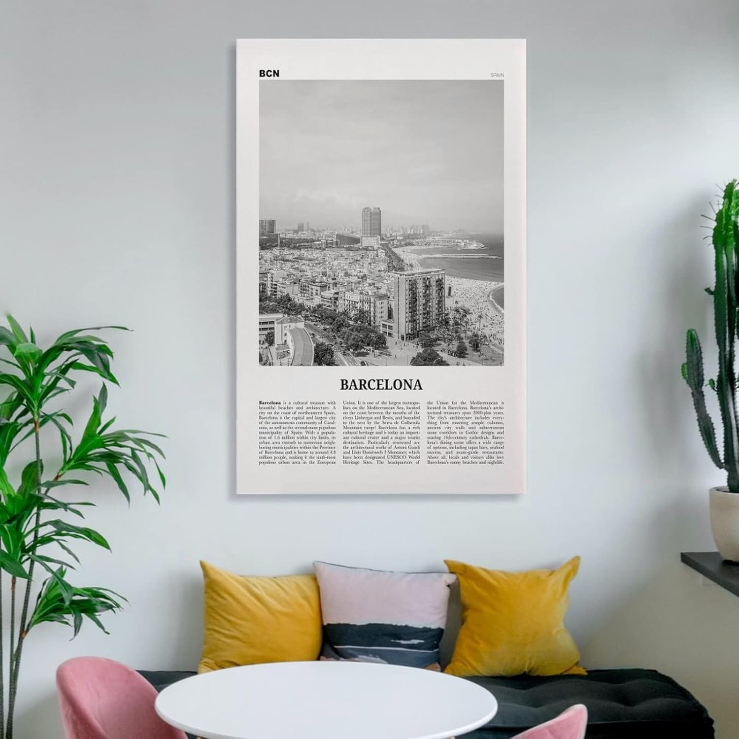 Barcelona Print Playa en blanco y negro, arte de pared de Barcelona, póster de Barcelona, foto de Barcelona, póster de lienzo de Barcelona, arte de