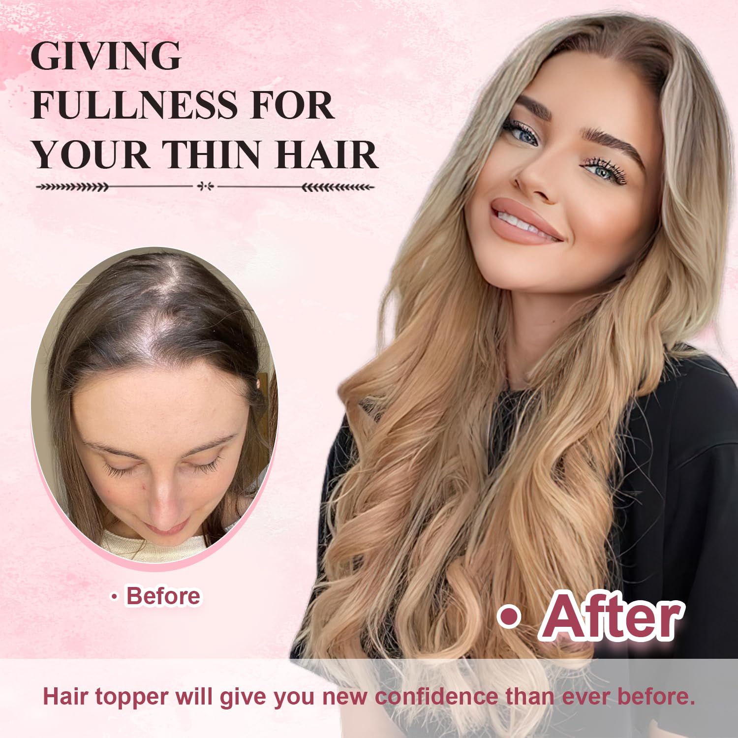 Toppers de cabello humano para mujeres con cabello delgado, densidad del 120 %, base de seda grande con clip, piezas de pelo corto sin explosión,
