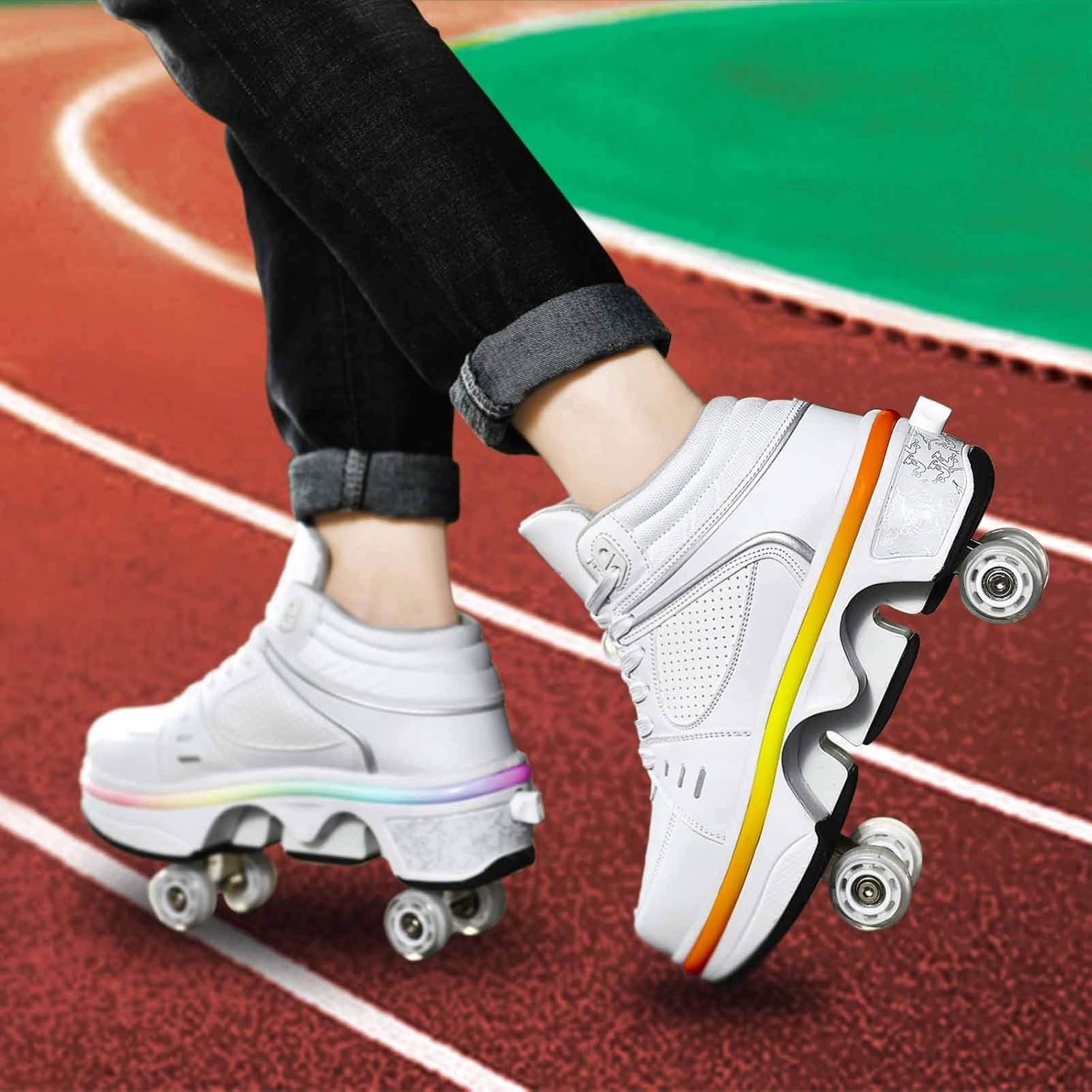 Mlyzhe Zapatos de patinaje Parkour Dual Skates Casual retráctil Deformation Roller Shoes Zapatos de patinaje con rueda de doble fila al aire libre