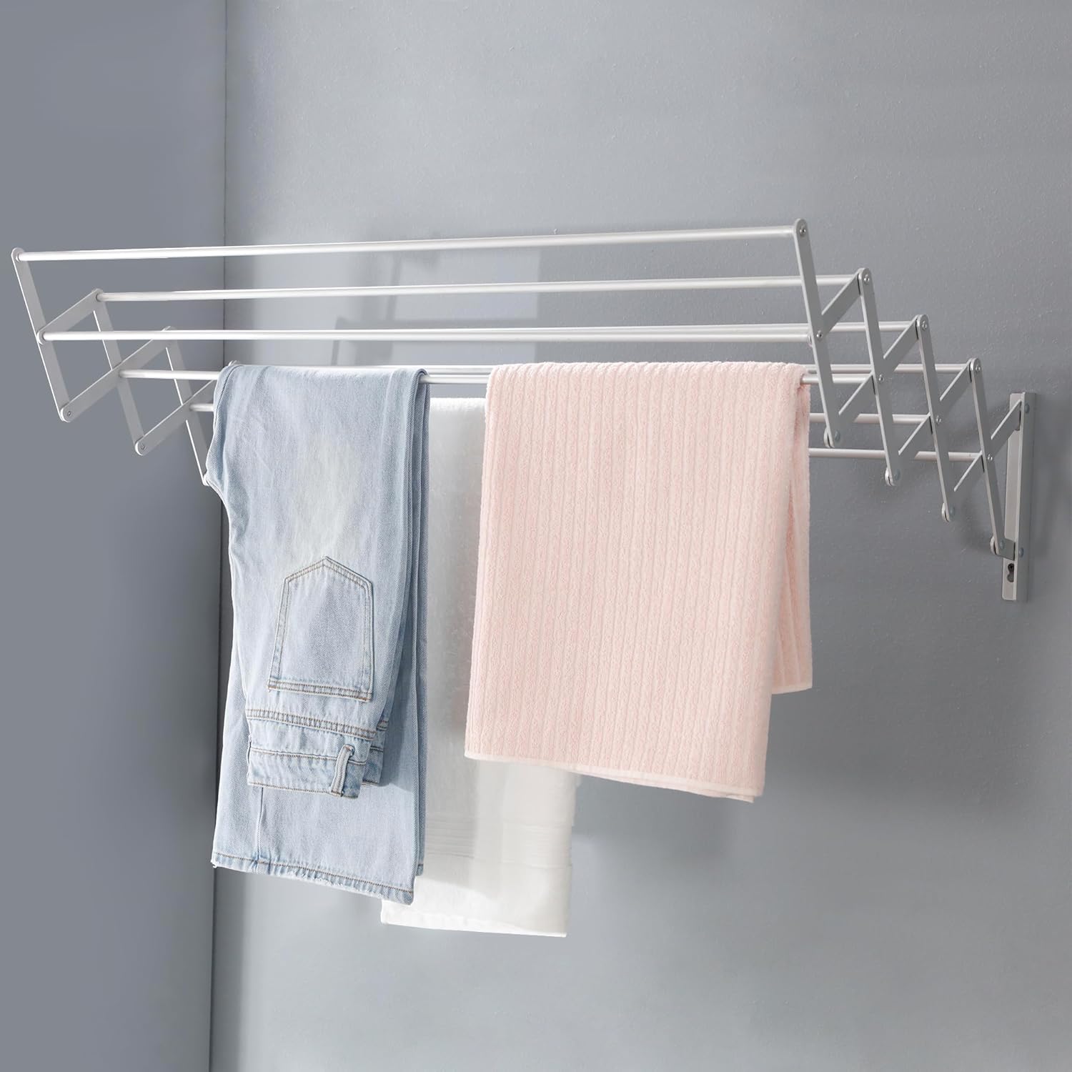 Escurridor de ropa de montaje en pared  Estante de secado de pared expandible de aluminio con 8 varillas  Ideal para lavandería, baño, balcón,