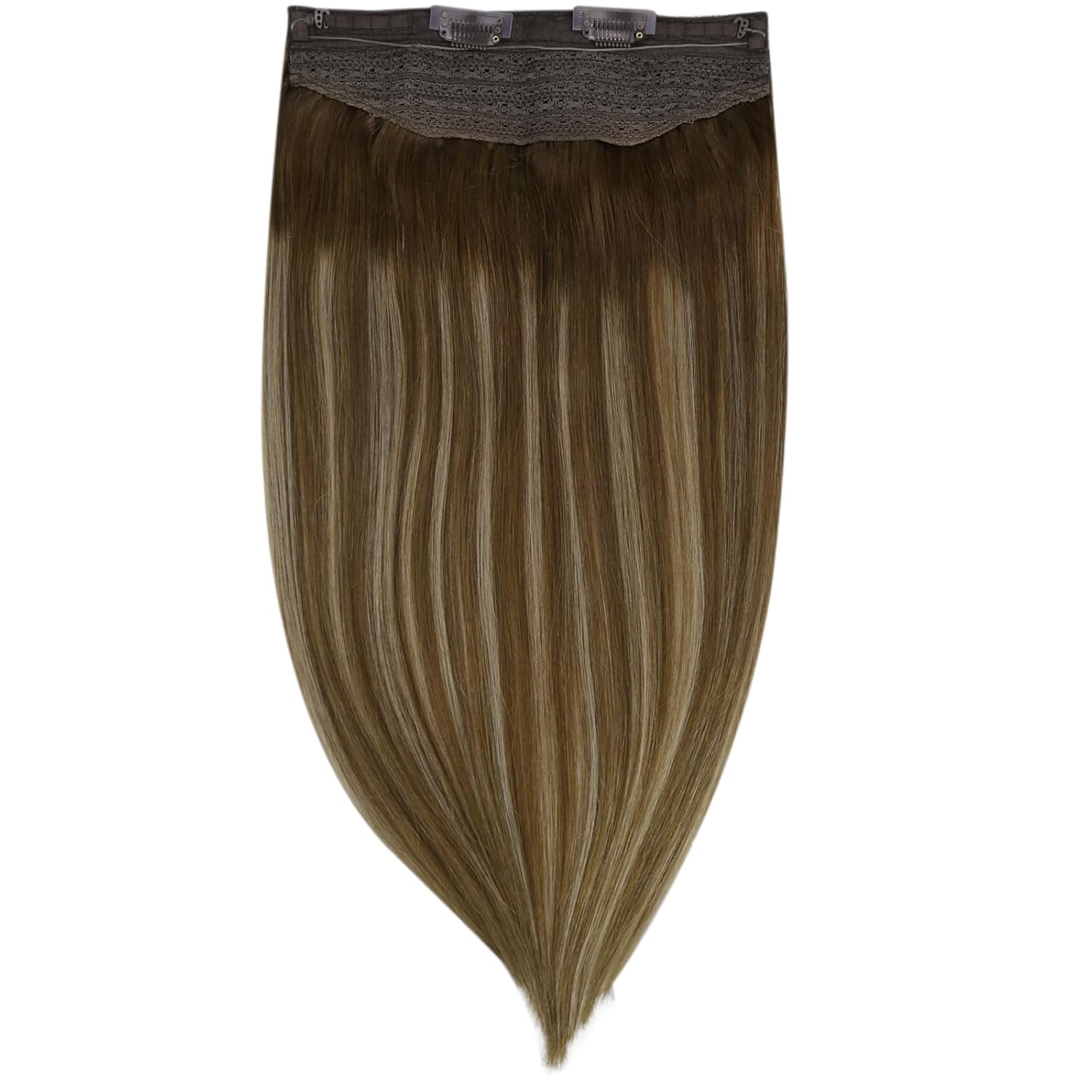 Fshine – Extensiones de cabello humano con alambre, balayage castaño cálido a rubio miel, 12 pulgadas, 2.47 onzas, extensiones de cabello humano