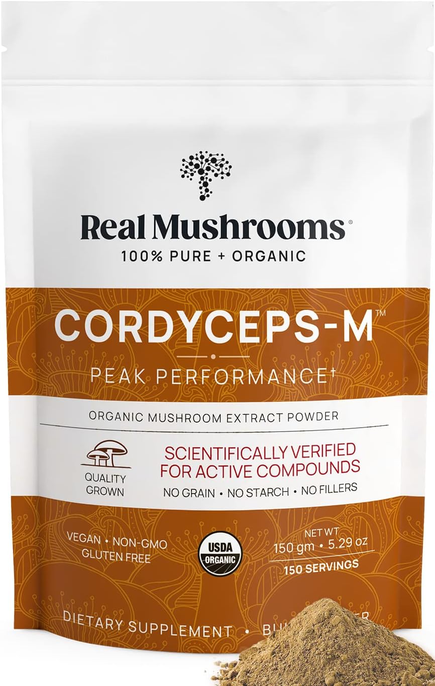 Real Mushrooms Cordyceps Powder – Polvo de extracto de hongos de alto rendimiento con Cordyceps Militaris orgánico para apoyo energético e