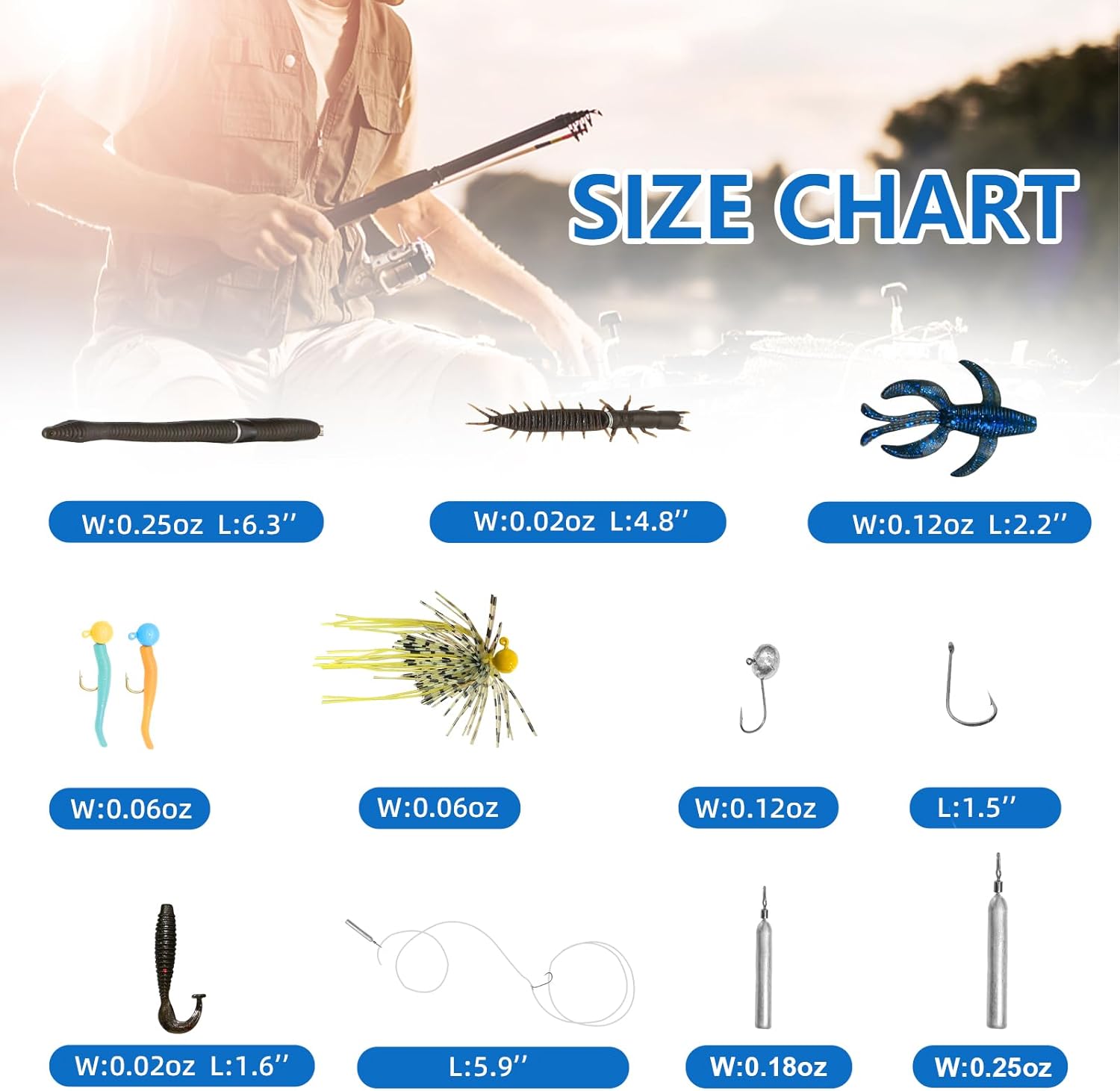 Kit de señuelos de pesca de lubina, 48 piezas, aparejos de pesca para lubina, cebos y señuelos de pesca, gusanos de plástico suave, ciempiés,