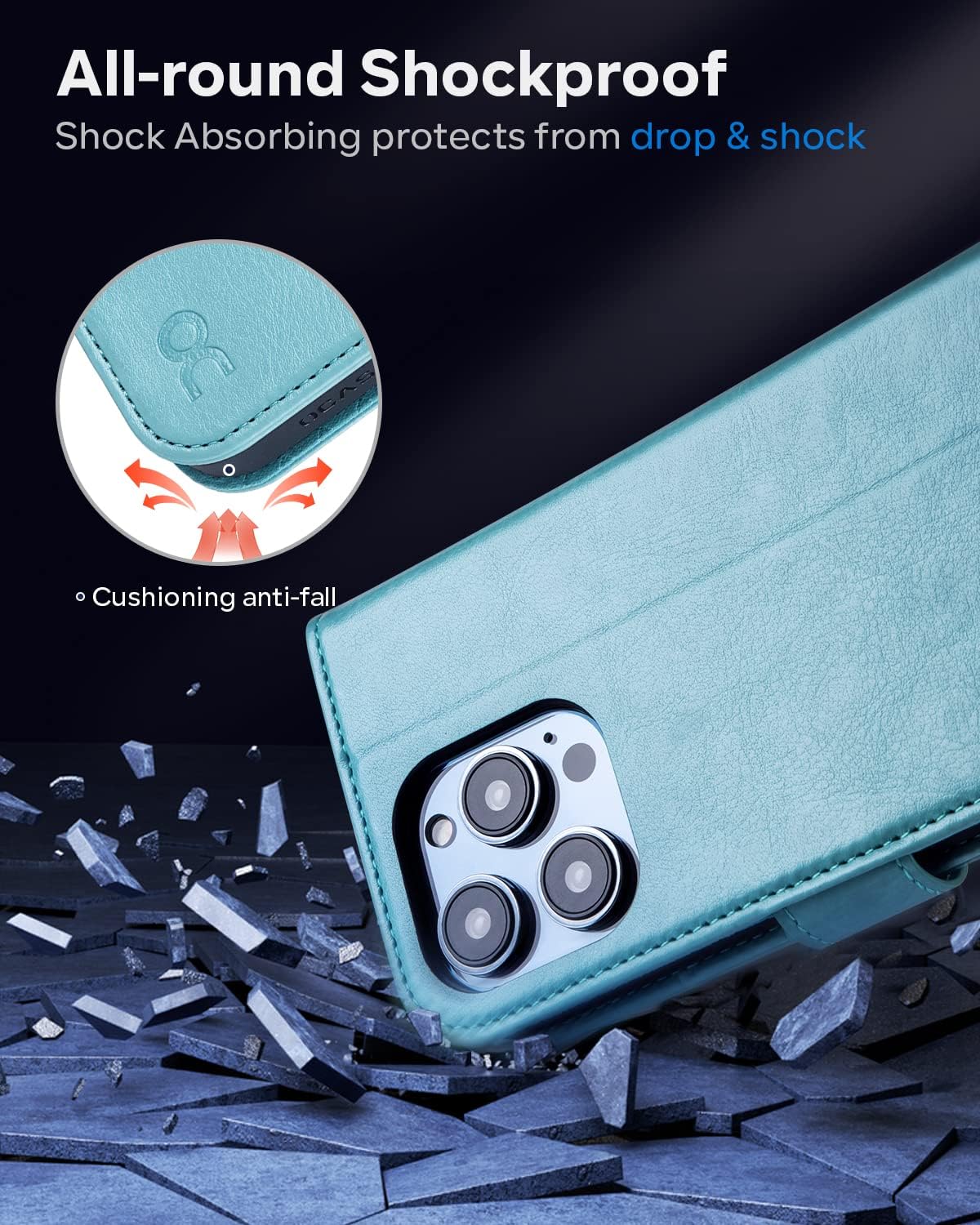 OCASE Funda tipo cartera compatible con iPhone 14 Pro Max, de piel sintética, con tarjetero, soporte de bloqueo RFID carcasa interior de TPU a