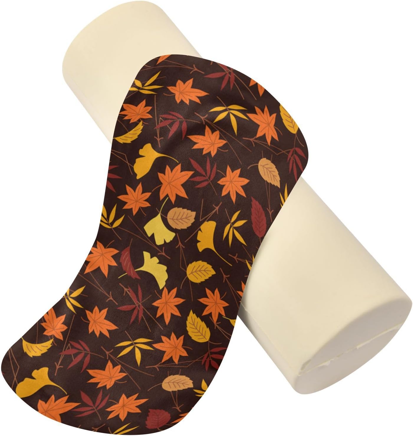 KLL Autumn Leaves Bolster Pillow Decorative Foam Neck Roll Pillow Round Pillow Insert 17 Inch Round Foam Cushion Bolster Cover with Zipper