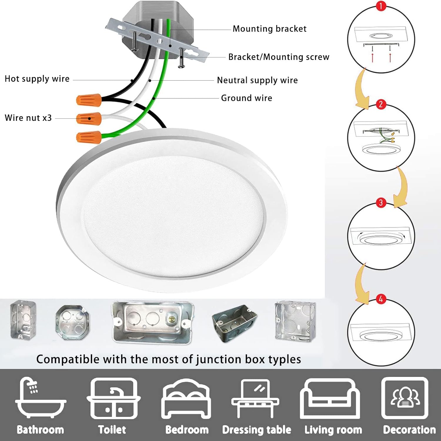 Lámpara de techo de montaje empotrado de 5 pulgadas, regulable, luz de techo LED blanca de 5000 K, lámpara de techo redonda ultra delgada para