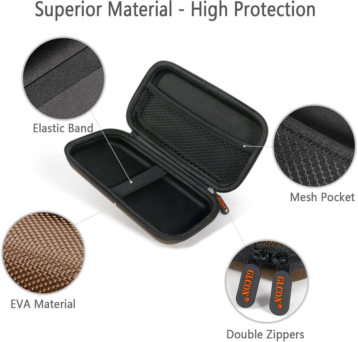 GLCON Estuche electrónico organizador de cables de viaje a prueba de golpes, funda de transporte dura de EVA para banco de energía, disco duro,